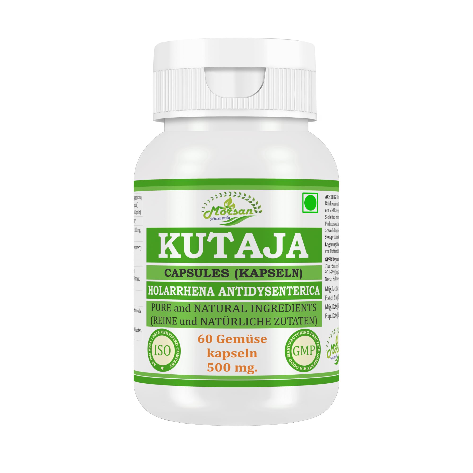Kutaja (Holarrhena Antidysenterica) Extrakt mit 10:1 Stärke, 500 mg x 60 vegane Kapseln | Ayurvedisches Kräuterergänzungsmittel für Männer und Frauen (1 Flasche mit 60 Kapseln)