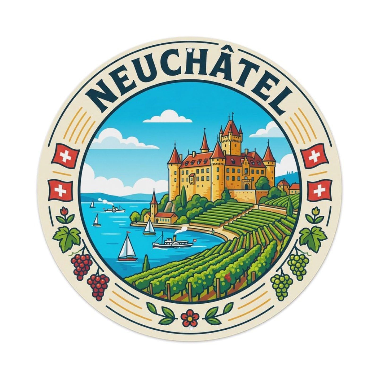 Metal Tin Sign Switzerland Vintage Travel Neuchatel