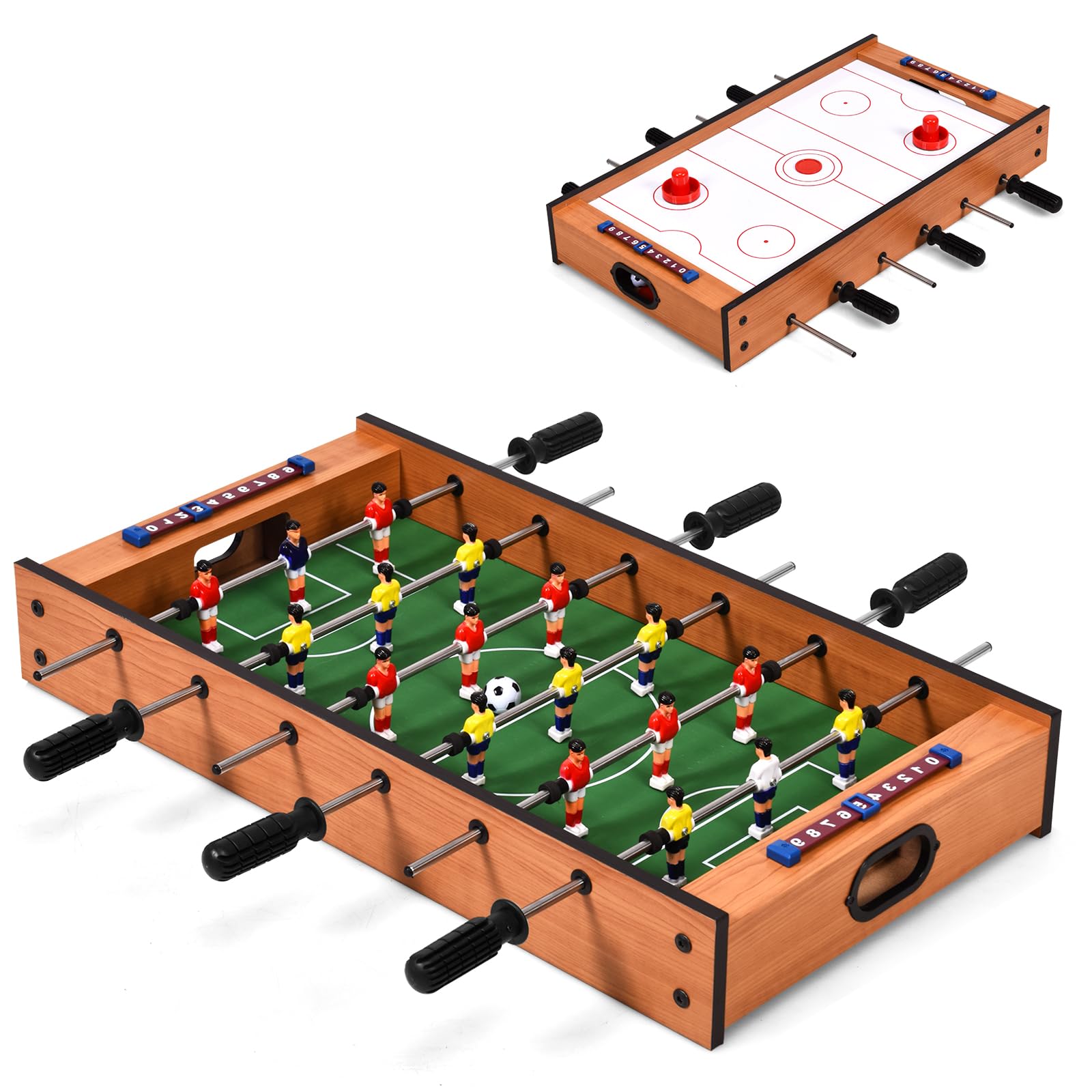 HOMASIS Mesa multijuegos de Madera para niños, Mesa de futbolín y Air Hockey con Asas duraderas, Mesa de Juego de fútbol para el hogar, Bar, Oficina, para niños de 4+ años, 69x36x10cm, Multicolor
