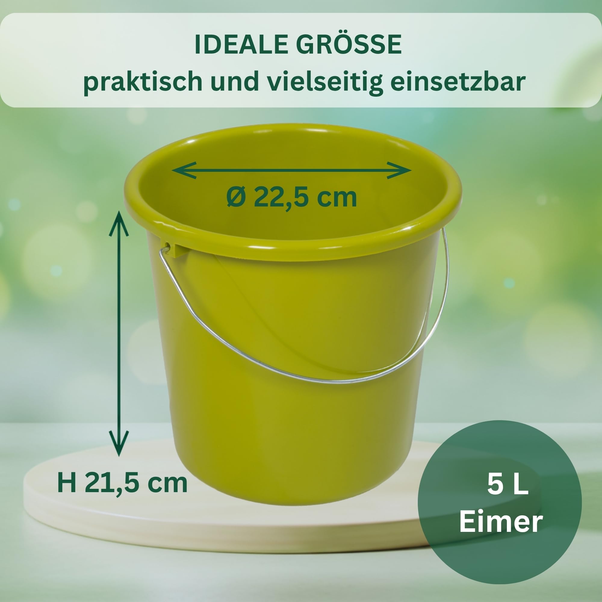 Novaliv 20 sztuk wiaderek 5 l, zielone, z podziałką na miarę, 5 l, 22,5 cm, praktyczne, uniwersalne ze skalą, do gospodarstwa domowego i ogrodu, idealne jako wiadro domowe, wiadro na wodę, wiadro do