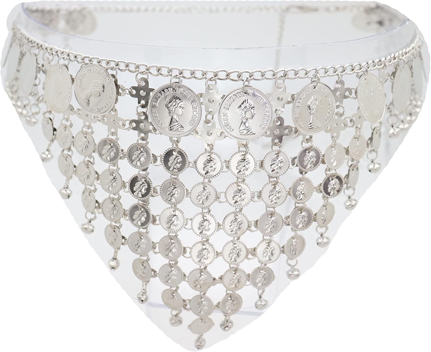 Women Silver Metal Fashion Belt - Ethnic Coin Greek Charms Belly Dance Hip Waist S M L