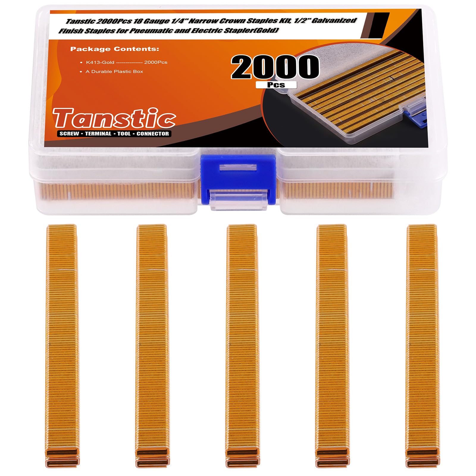 SimCos 18 Gauge 1/4" Narrow Crown Staples (1-1/2",1-1/4" 1", 3/4", 1/2"), Galvanized Assorted 3000 Counts For 18 GA Pneumatic Or Electric Stapler Or Staple Gun,Project Pack