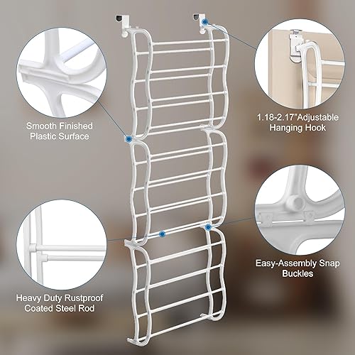 Miniatura 5 de 36 pares de organizadores de zapatos sobre la puerta, estante colgante de metal de 12 niveles con diseño antideslizante para almacenamiento en