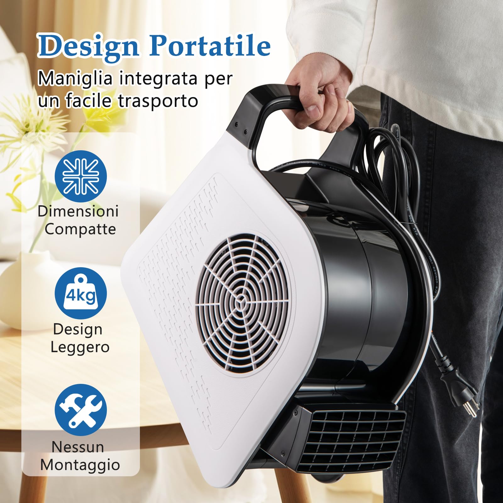 COSTWAY 130W Ventilatore ad Alta Velocità, Ventilatore Essiccatore con 3 Velocità e Testa Pivotante a 185° per Asciugatura, Raffreddamento e Ventilazione, per Casa Garage Palestra