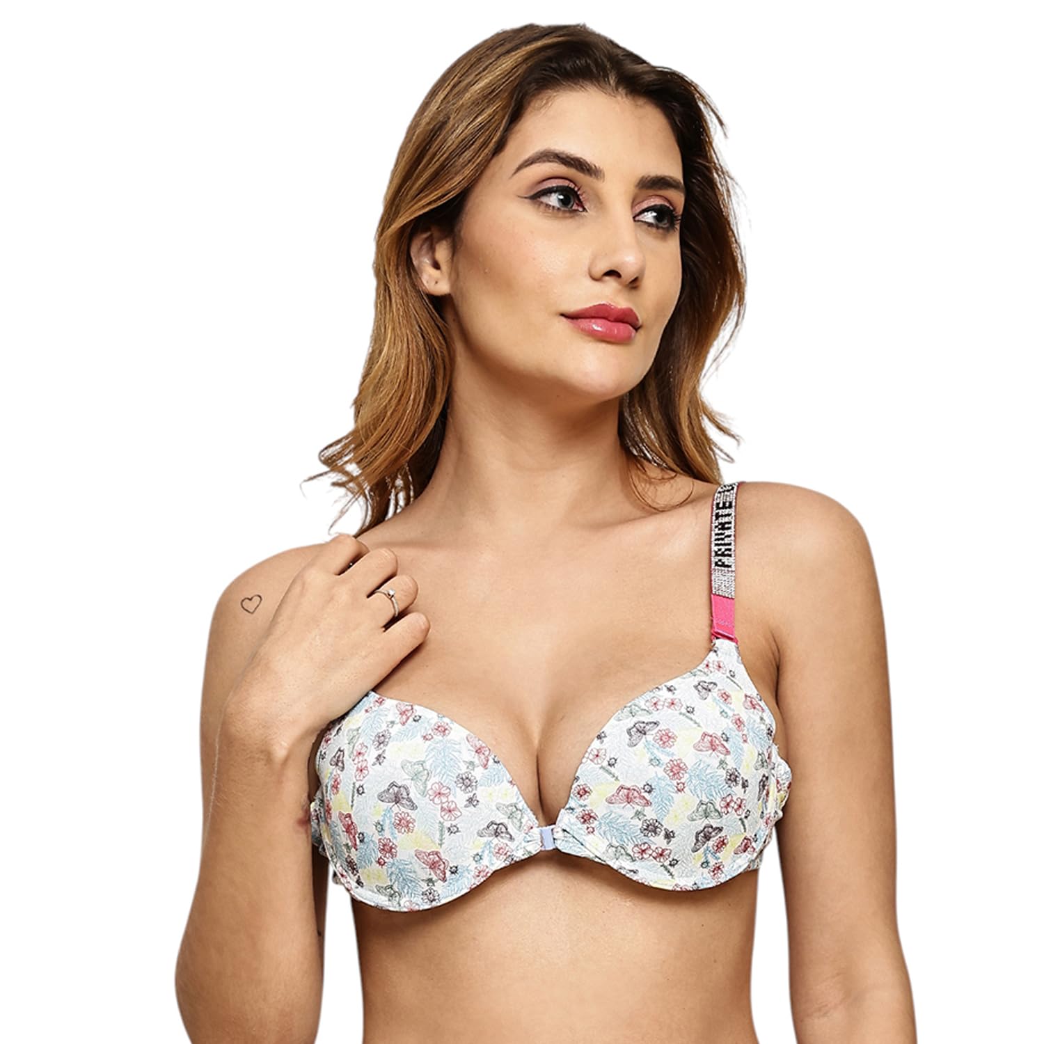 quttos Pushup Padded Plunge Bra with Rhinestone Strap for Women (Butterfly Print) Multicolour-picture-24