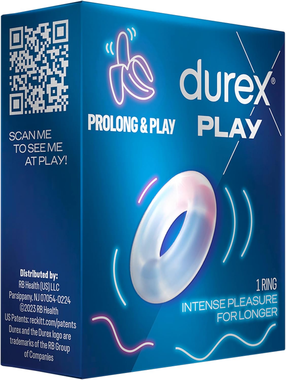 Durex Prolong & Play Ring, Intense Pleasure, Stay Hard for Longer, Super Stretchy and Soft, Waterproof, 1 ct