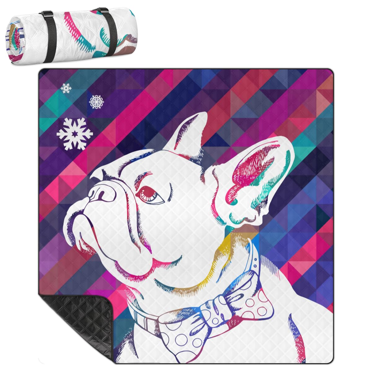 Shimoshe Extra Large Picnic Blankets 79”x 79”, Doodle Dog Waterproof Foldable Picnic Mat with Straps Portable Beach Blanket for Camping Park Grass Beach Indoor