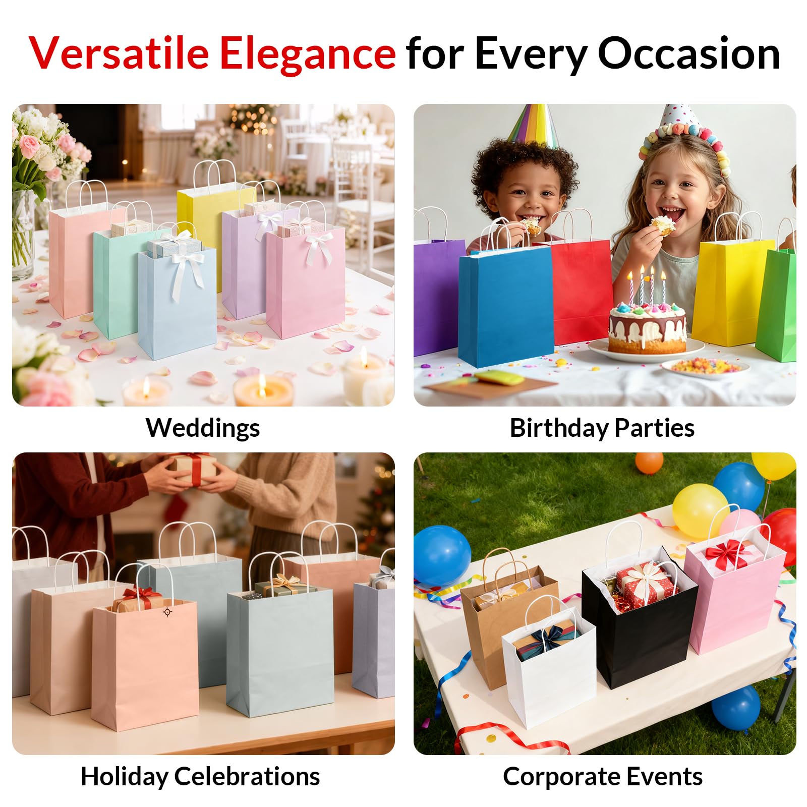 SUNEE Gift Bags with Handles 5.5x3.3x8, 100 Pcs Small Paper Gift Bags Bulk, 6 Pastel Color for Wedding, Birthday, Party Supplies and Celebrations