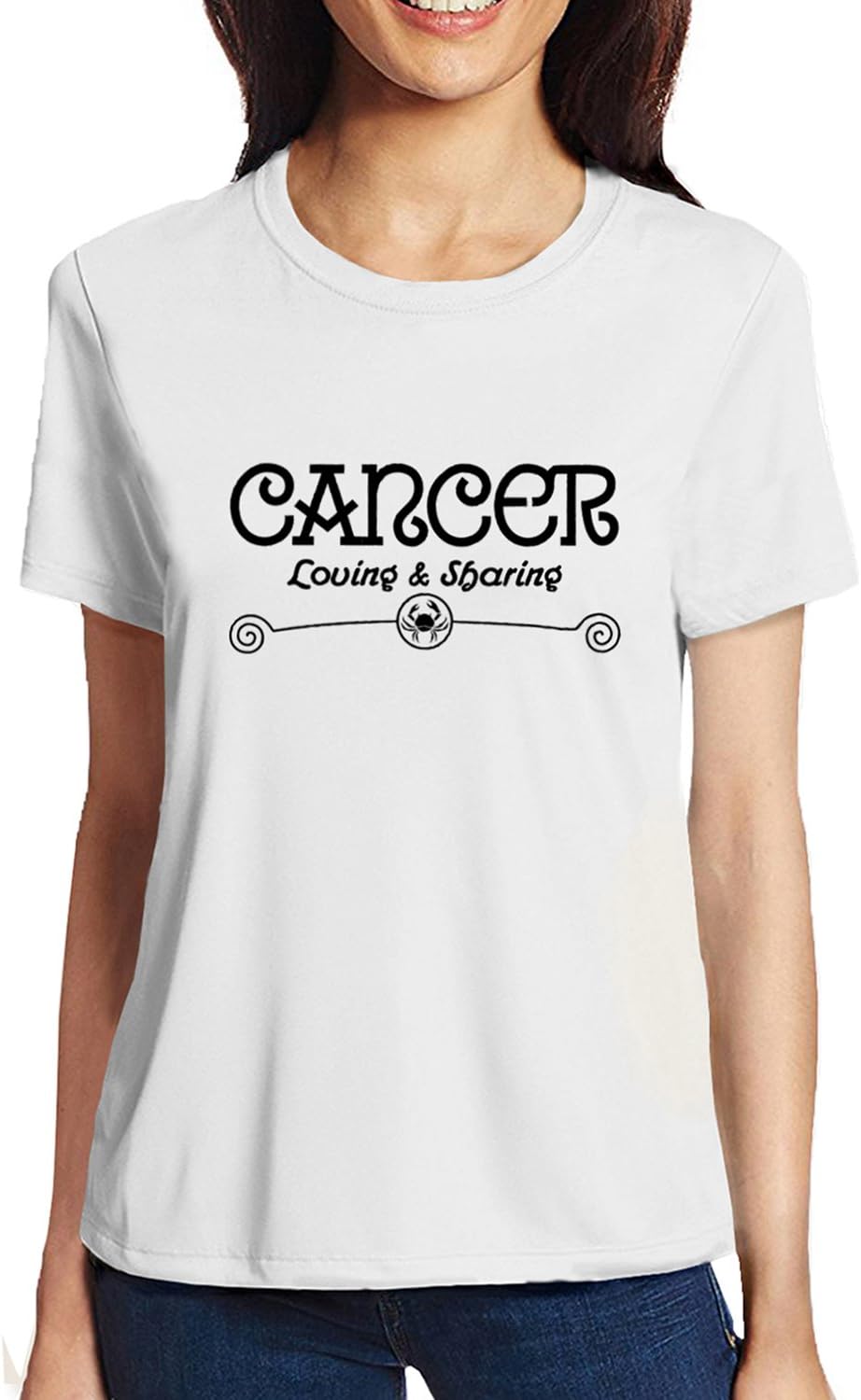 PoopluWomen's Cotton T-Shirt Zodiac Cancer Character Graphic Printed Tshirt Pootlu Tshirt.