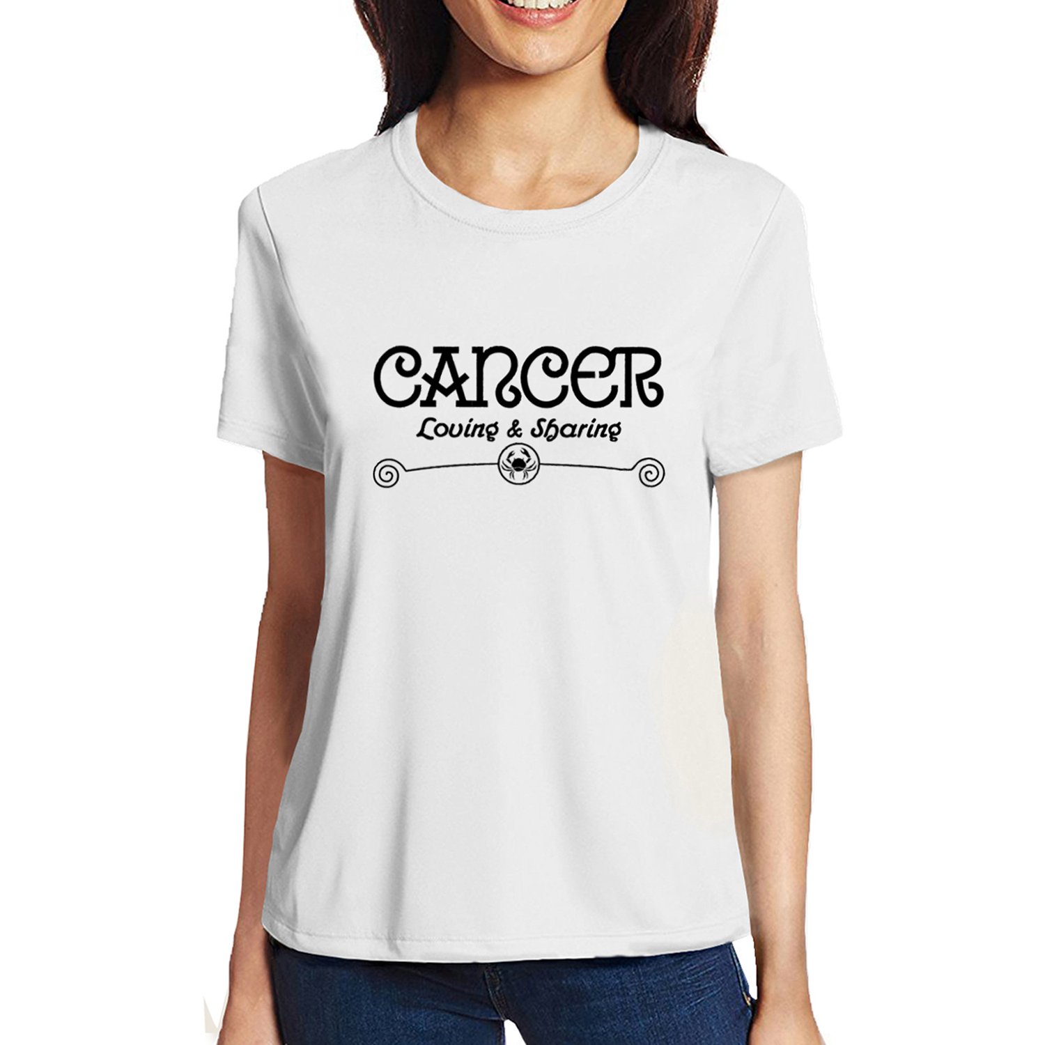 PoopluWomen's Cotton T-Shirt Zodiac Cancer Character Graphic Printed Tshirt Pootlu Tshirt.