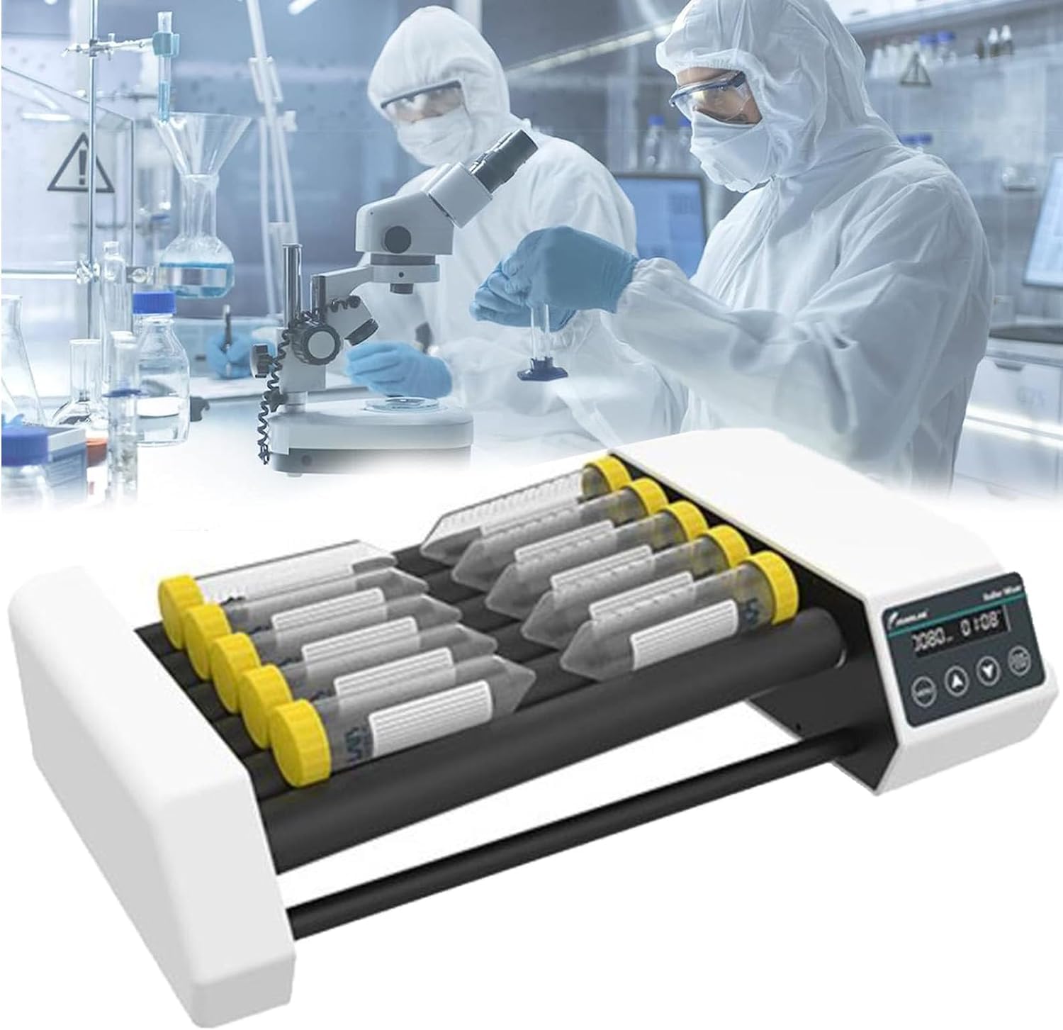 Agitateur Orbital numérique de Laboratoire, Vitesse de Rotation réglable de 20 à 80 TR/Min, Vitesse et Temps d'affichage numérique LED, mélangeur à Rouleaux orbitaux (8H)