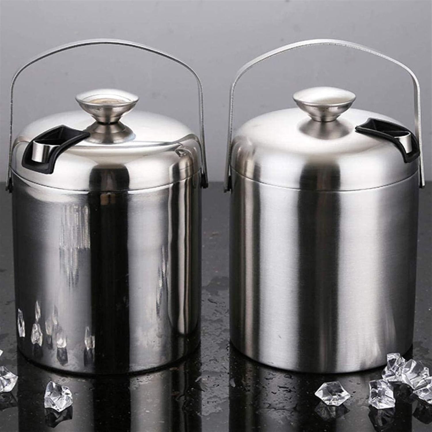 Double-Wall Stainless Steel Insulated Ice Bucket With Lid 1.2 LiterIncluded Strainer Keeps Cold Dry
