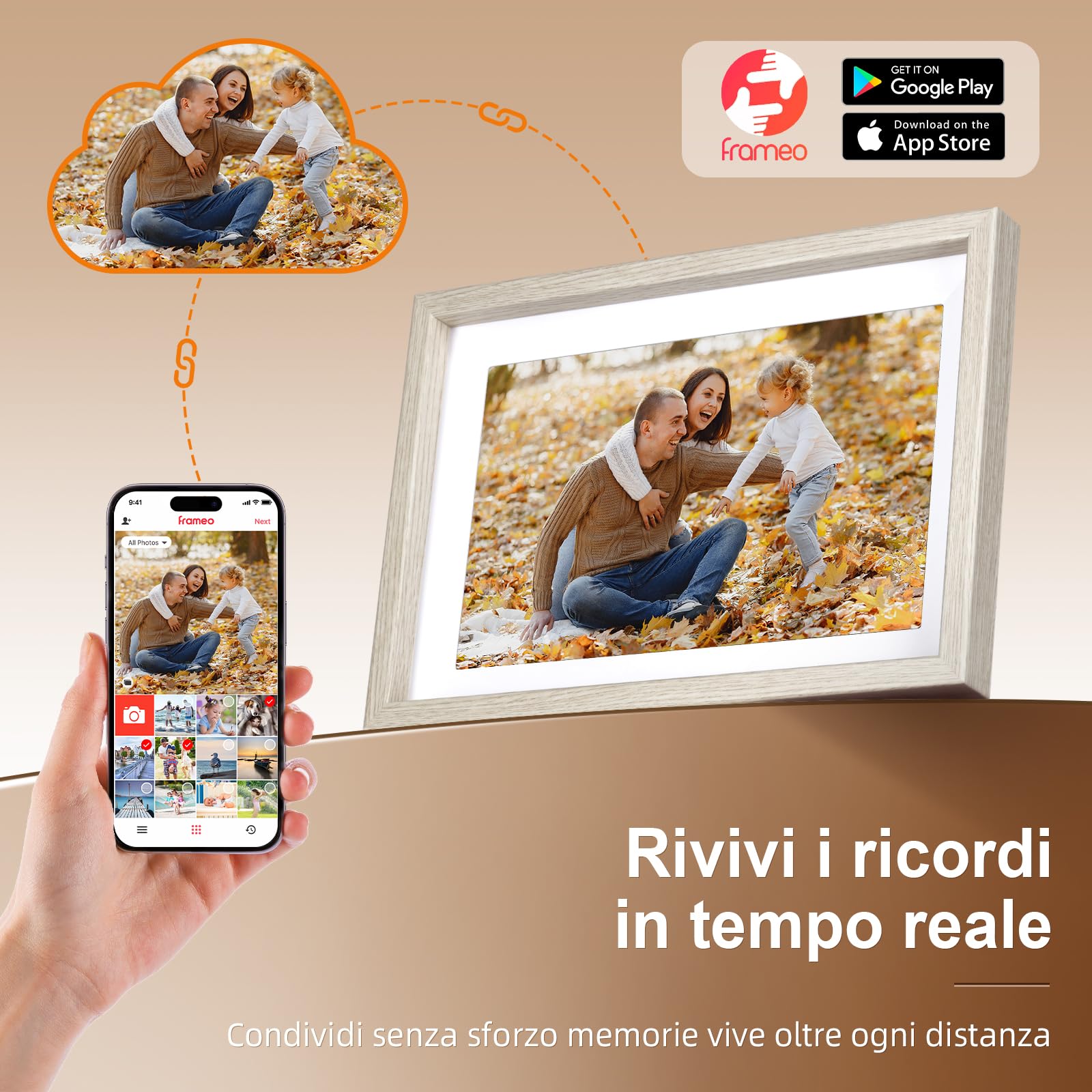 Cornice Digitale Foto Rollei Smart Frame WiFi 108 10,1 Frameo Portafoto Digitale 32GB 1280x800 Schermo Tattile IPS Condivisione Istantanea di Foto e Video Legno Bianco Cornice-Digitale-Foto-Frameo