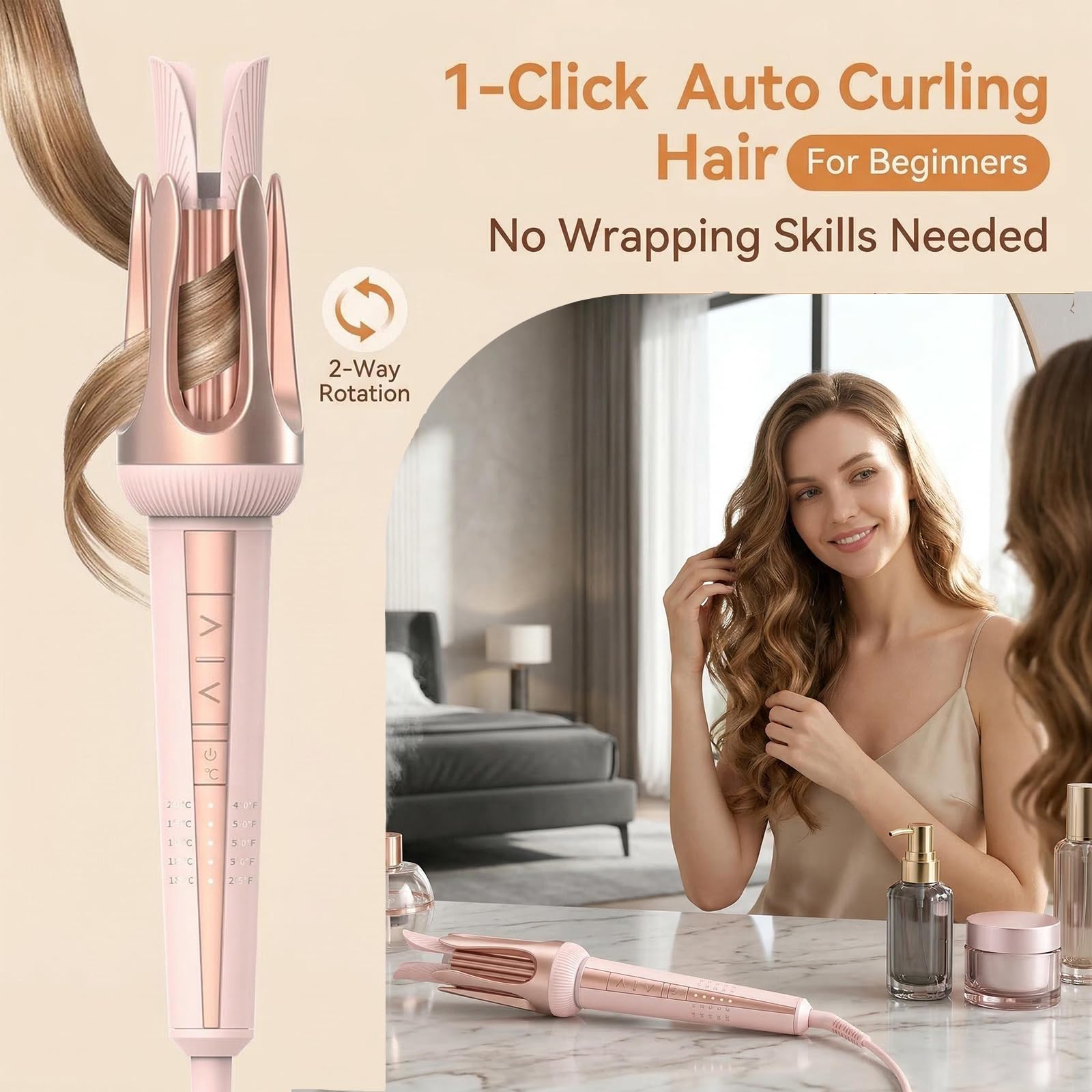 Corded Automatic Hair Curler in Rose Gold Auto Hair Curler - Automatic Curling Iron with 4  main image 3