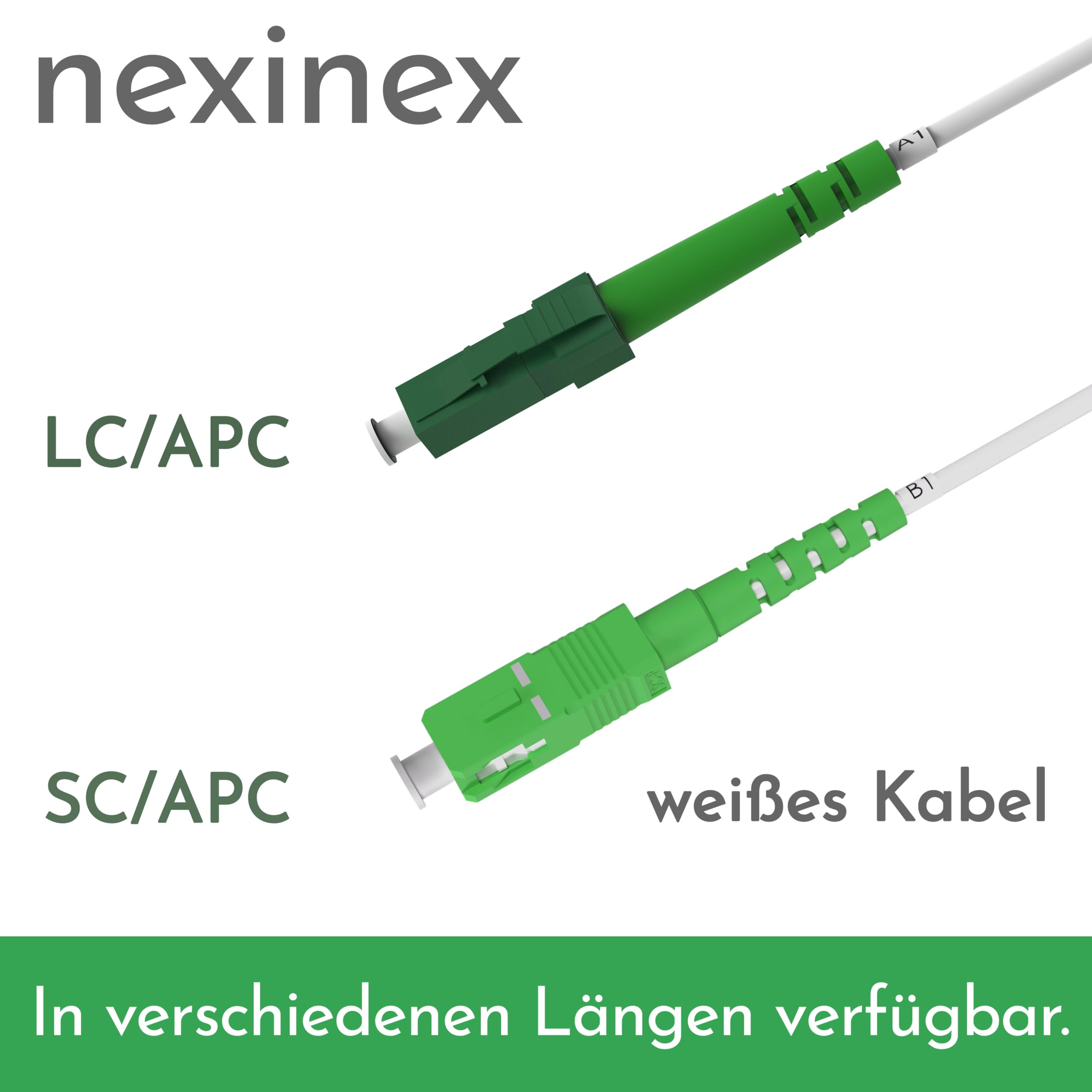 50m Câble Fibre Optique Blanc LC/APC vers SC/APC | Simplex Monomode OS2 FTTH Câble Fibre Optique