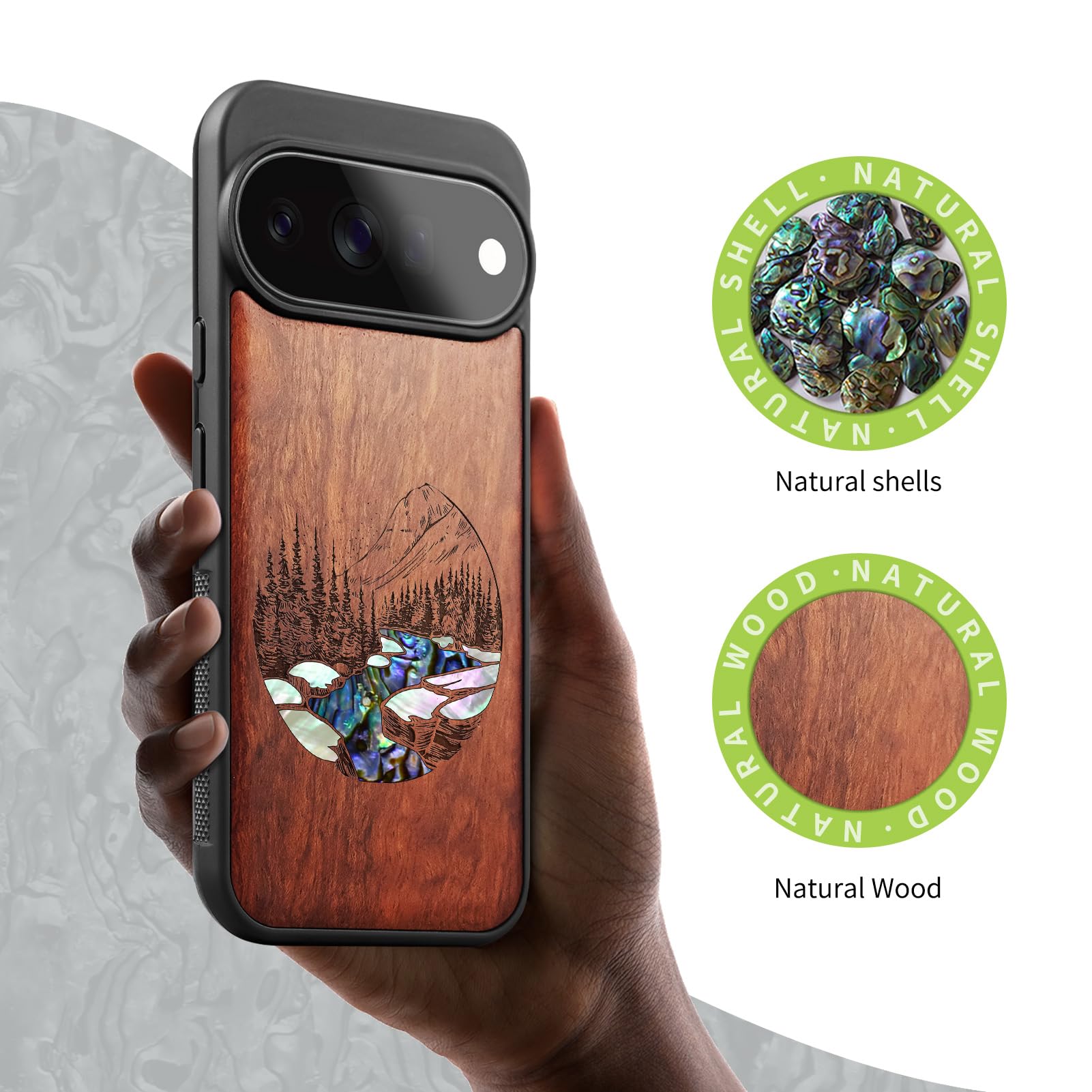 Carveit Madera Funda para Google Pixel 11 Pro (Rosa-Paisaje)