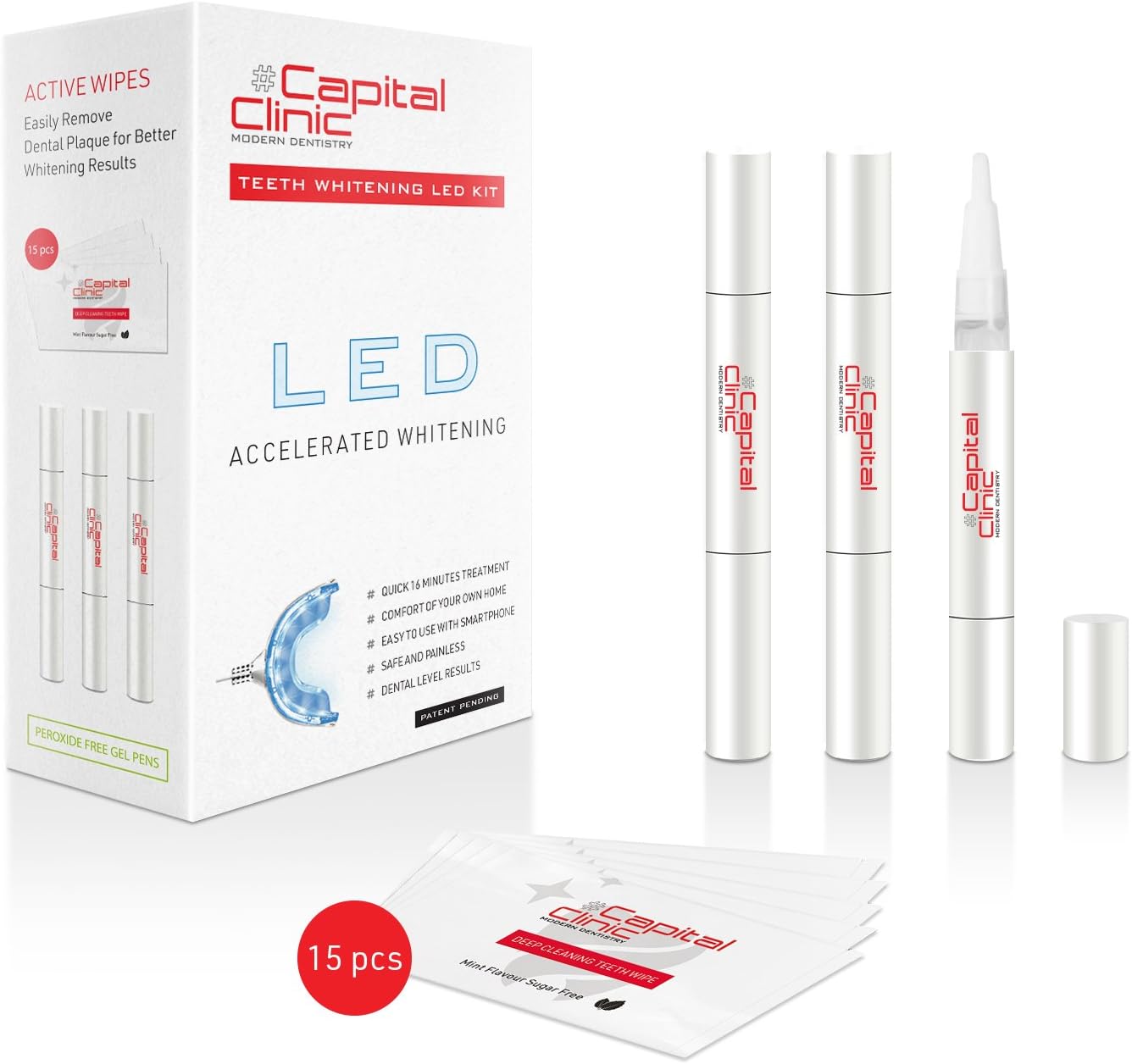 The Quickest & Most Effective LED Accelerated Teeth Whitening Kit for Brilliant Smile Based on Natural Ingredients | 100% Safe Fluoride & Peroxide Free | Developed in EU Clinic