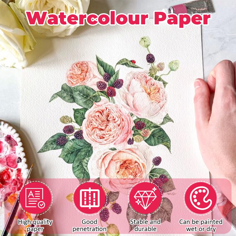 Papier aquarelle 300 g/m² - 100% coton - Livre de coloriage aquarelle - Papier aquarelle - Cartes postales pour enfants, étudiants, enseignants, artistes, gouache, dessin (60 feuilles Papier aquarelle 300 g/m² - 100% coton - Livre de coloriage aquarelle - Papier aquarelle - Cartes postales pour enfants, étudiants, enseignants, artistes, gouache, dessin (60 feuilles