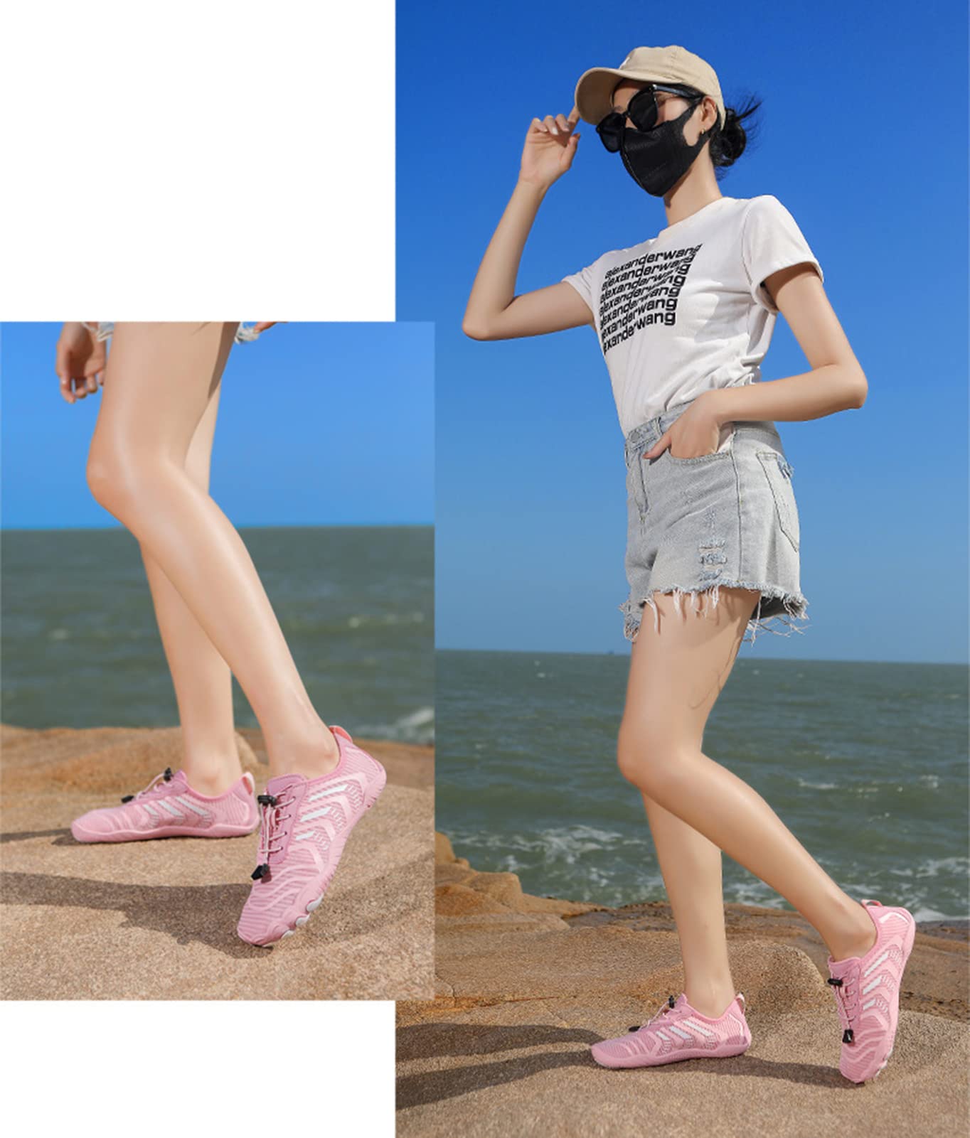 Zapatos Acuáticos Descalzos Zapatos Acuáticos De Secado Rápido para Mujeres Zapatos Acuáticos Neutros Zapatos De Baño para Hombres, Playa, Buceo, Surf, Remo(44 EU, Pink)