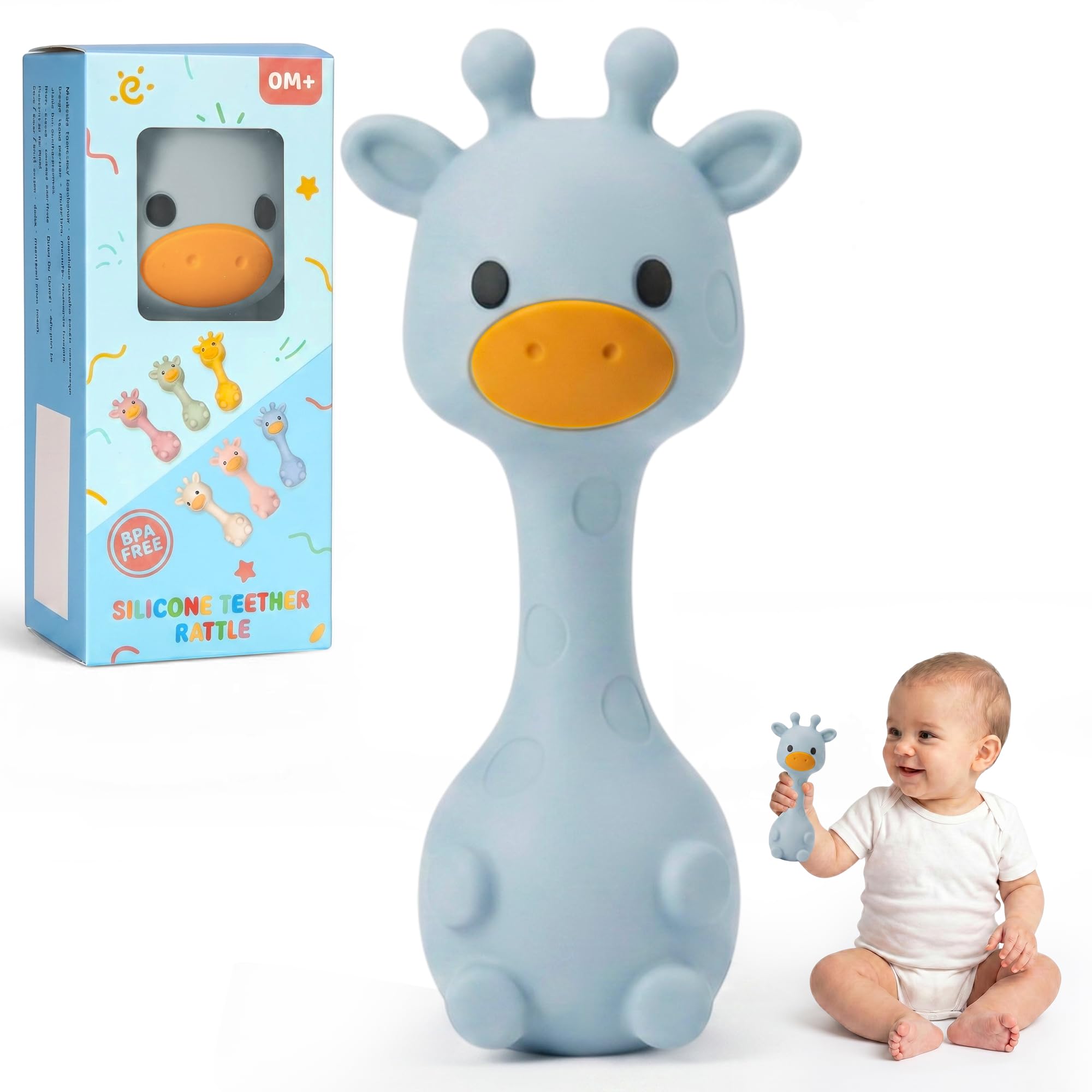 Joyvity Teething Toys for Baby, Silicone Teether for Toddler Infant, Baby's Chew Toys, Baby Rattle Toys, BPA-Free, Boy Girl Shower Gifts Teething Relief, Sensory Toys for Baby 3 6 12 18 Months