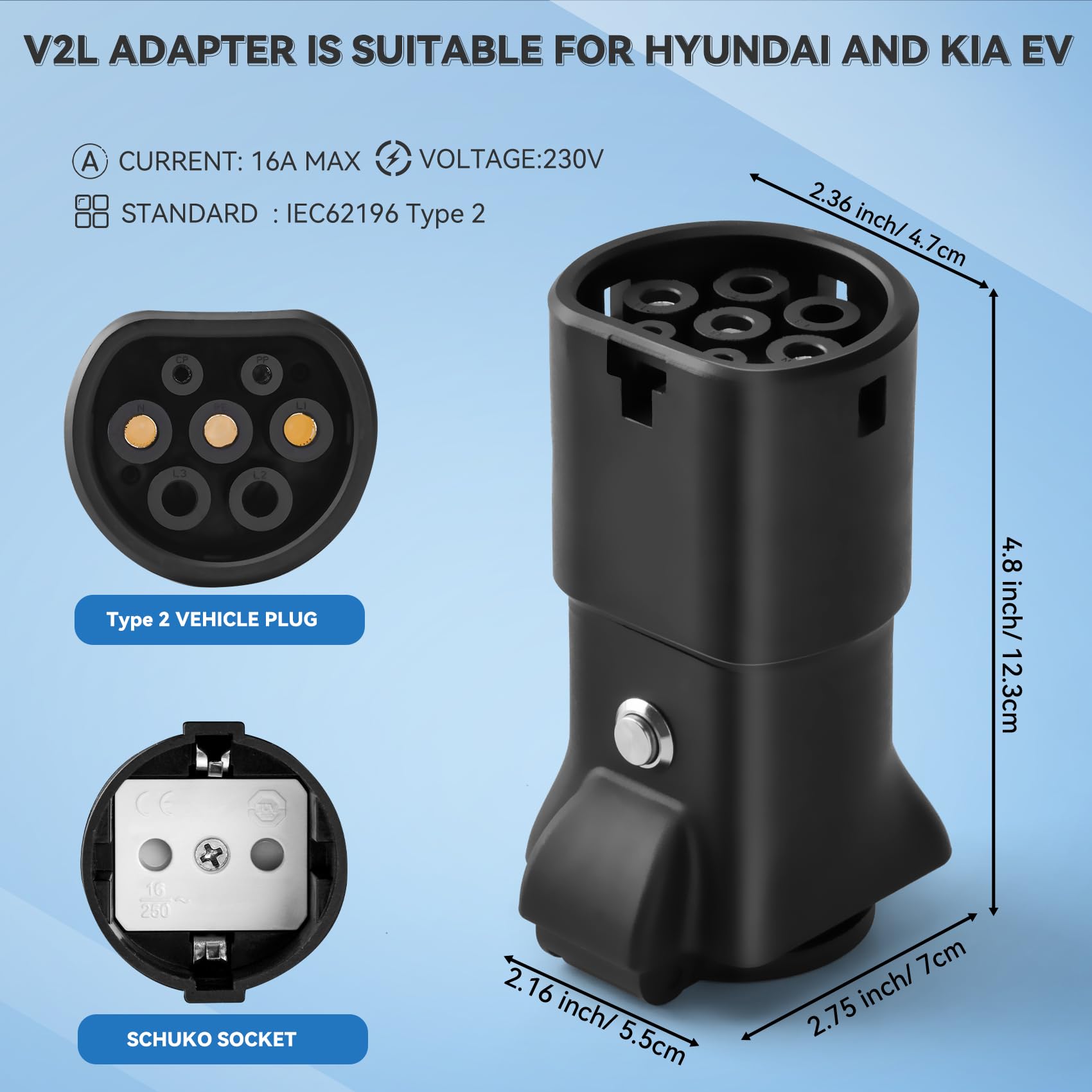 JULIK Adapter V2L Tylko dla Modeli IONIQ 5, IONIQ 6, INSTER EV6 z Funkcją V2L, Adapter Vehicle to Load 3,5 kW, 16 A, 230 V do Samochodów Hyundai Kia Genesis EV (Muszą Obsługiwać Funkcje V2L)