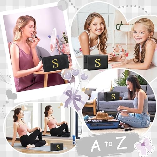 Miniatura 6 de Bolsa de maquillaje con inicial de regalo personalizado, con letras bordadas doradas, bolsa de cosméticos para niñas adolescentes, pequeña bolsa de