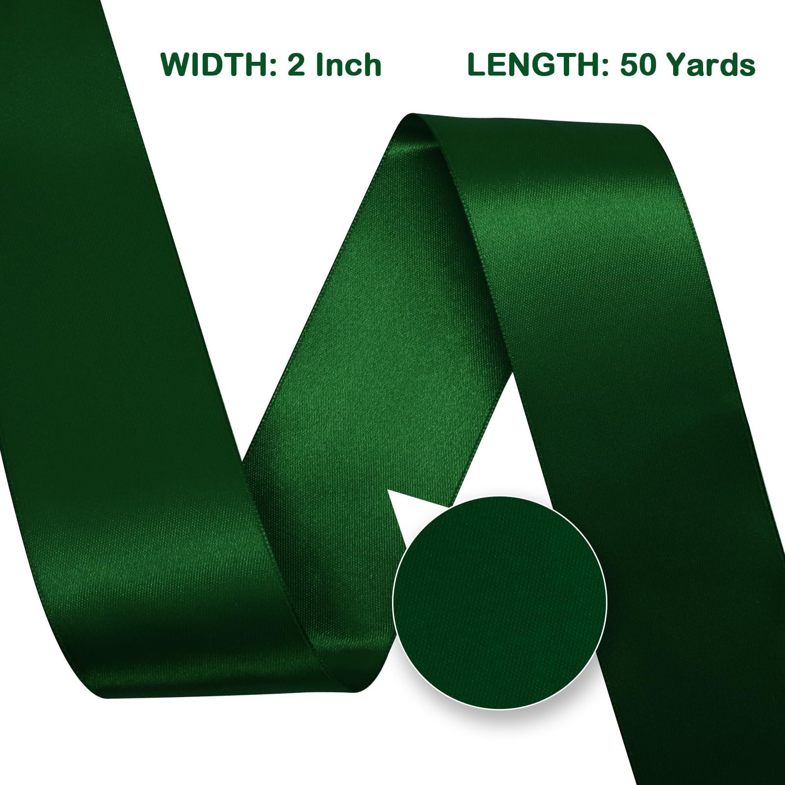 LoomJoyz Double Sided 50mm Forest Green Satin Ribbon 45 Meters Satin Ribbon Ideal for Gift Wrapping Flower Bouquet Crafts Weddings Floral Arrangements & Bows - Image 2