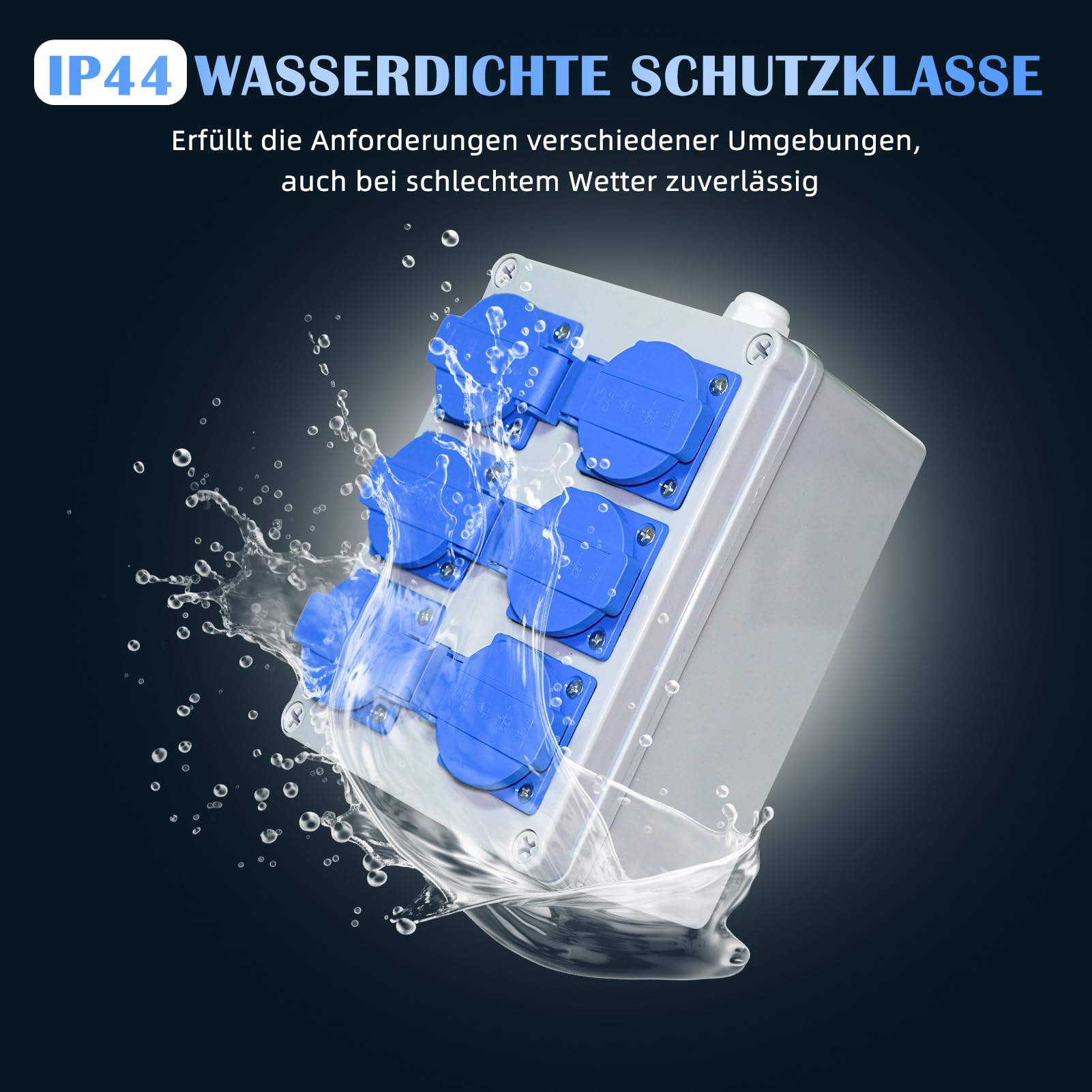 Bouwstroomverdeler 16 A, 5-polige wandverdeler met stroomonderbreker met 4 x Schuko-stopcontact en Cee-stopcontact, voor indoor/outdoor, werkplaatsen en fabrieken, IP54