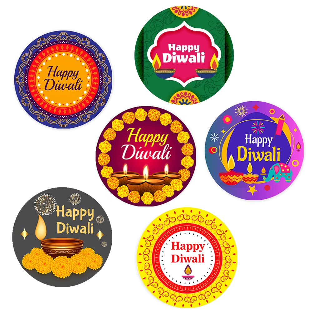 Papa Prints Lamp Pack Of 48 Diwali Decoration Stickers Diwali Card Stickers (45Mm) Round Labels For Sweet Box And Gift Bag Papa Prints®