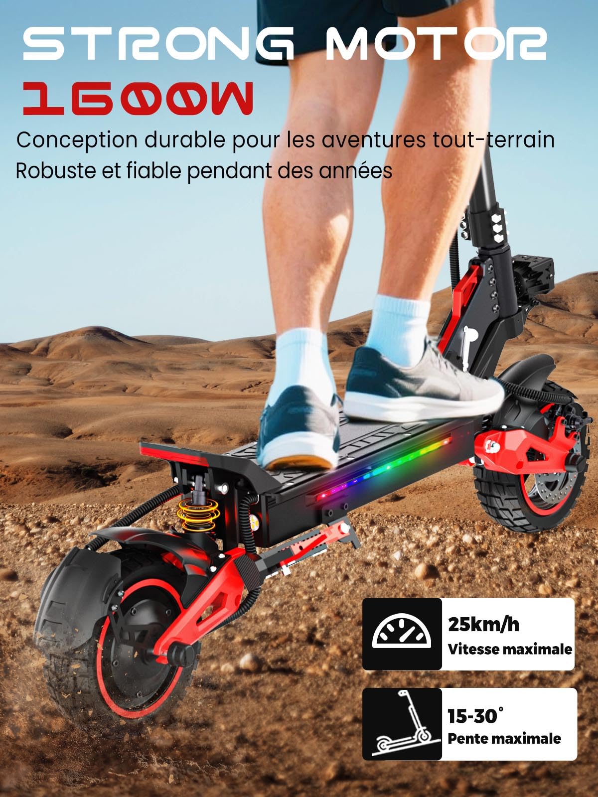 Trottinette Électrique Adulte 1600W - Autonomie 45-55KM Batterie 48V 18Ah Trotinette Electrique Adulte 10.5" Tout Terrain Double Suspension Double Frein Trottinette Électrique Pliable