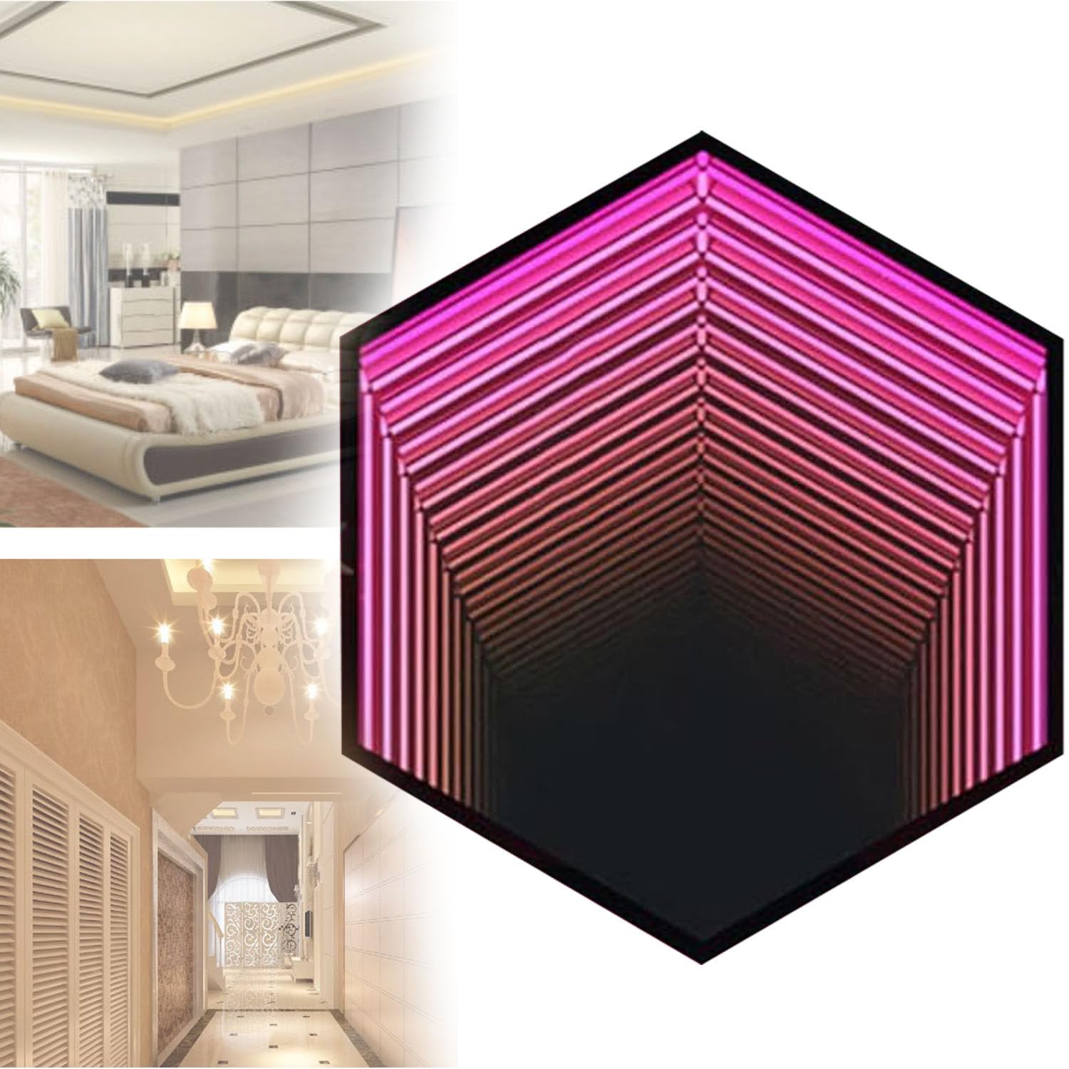Lampa tunelowa Infinity Mirror, zmieniająca kolor lampa LED, sensoryczne lustro, iluzja wizualna, lampa ścienna, oświetlenie LED na imprezę/dekorację pokoju 50cm/19.7"