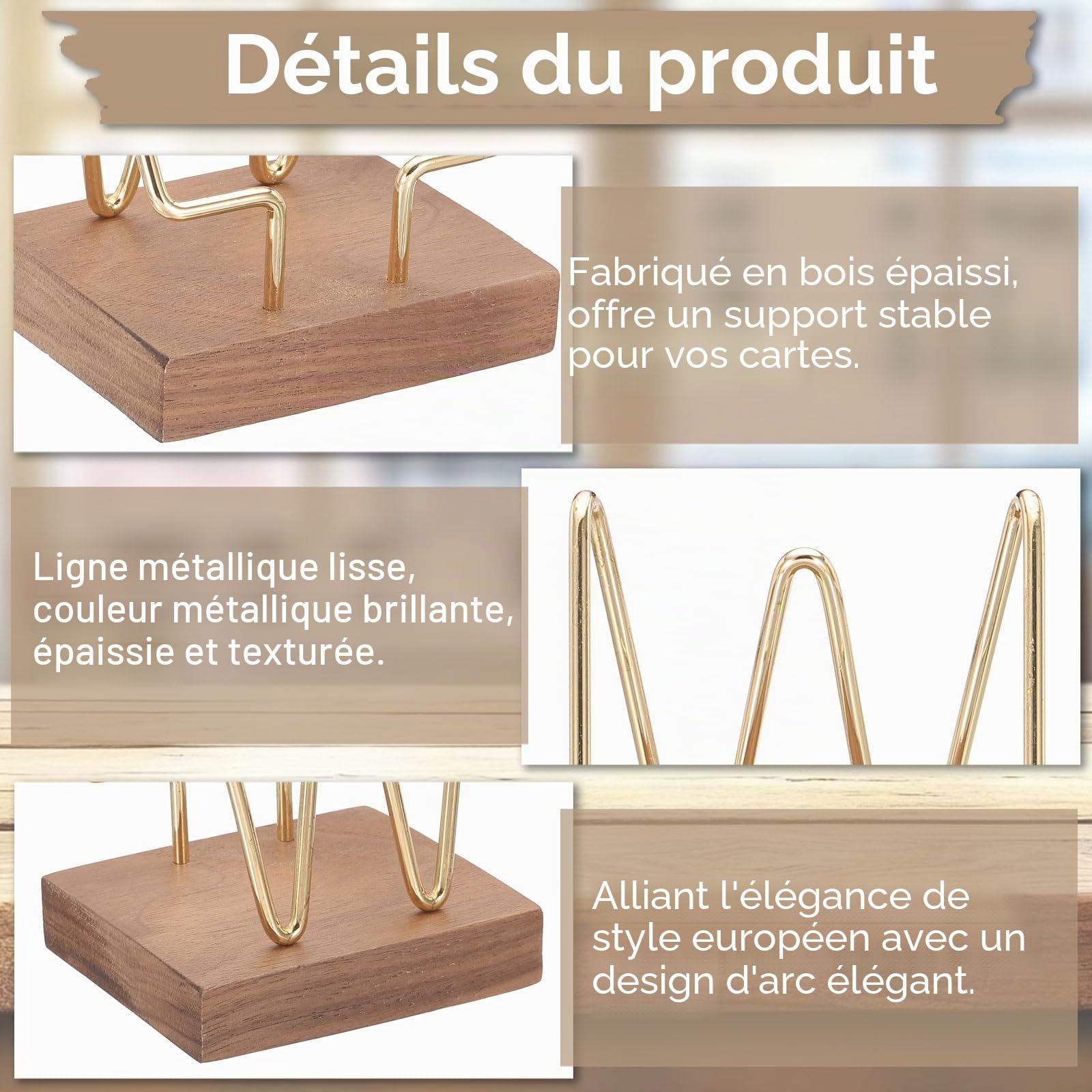 PATIKIL Porte-Cartes De Visite Vertical Pour Bureau, 2 Pcs Porte-Cartes De Visite En Bois Support De Présentation Pour Bureau Maison Exposition, Couleur Noisette, Doré