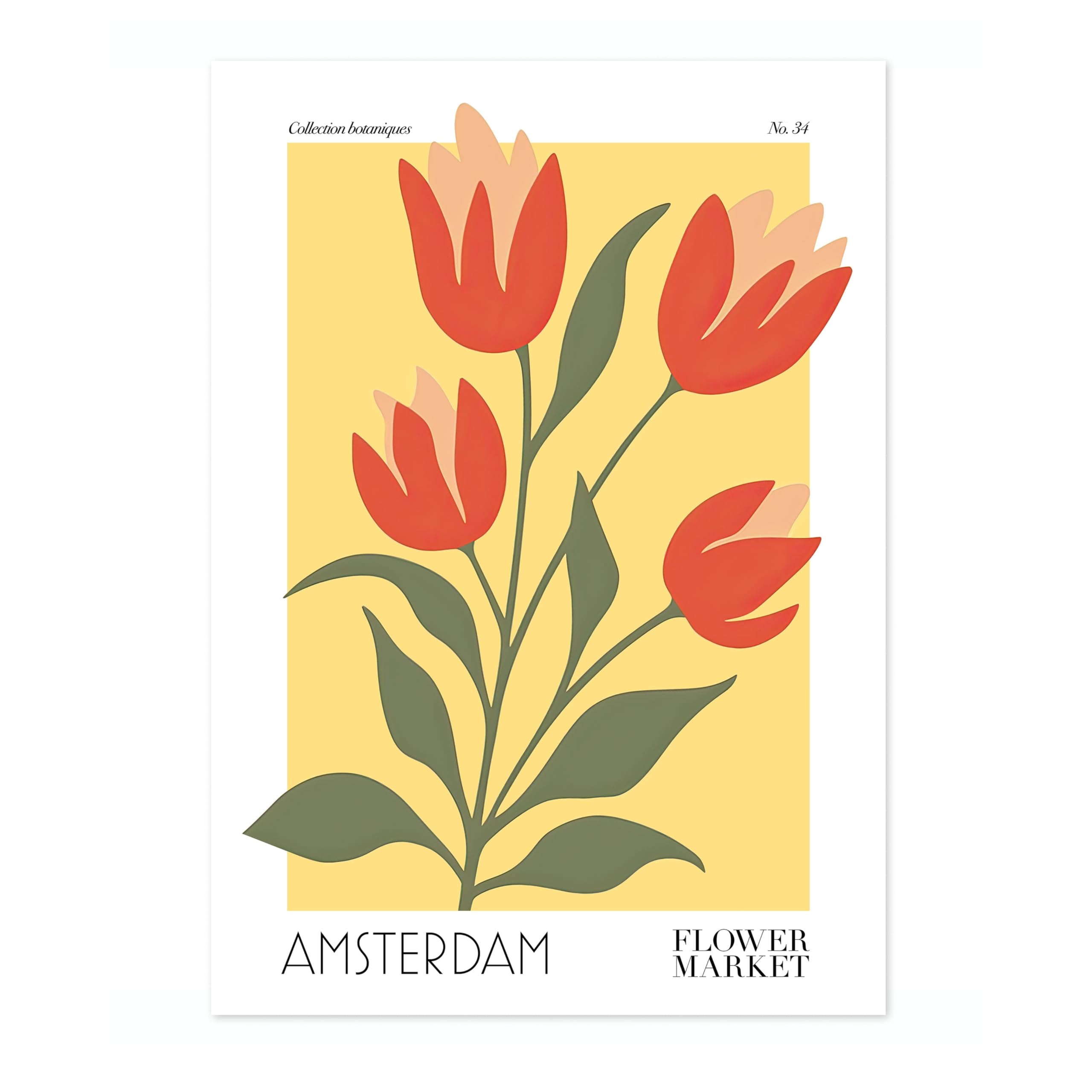 Amsterdam Flower Market Poster Floral Wall Decor Print Abstract Colourful Minimalist Travel Bedroom Art, Archival Matte, A2 (Print Only) - 59.4x42cm