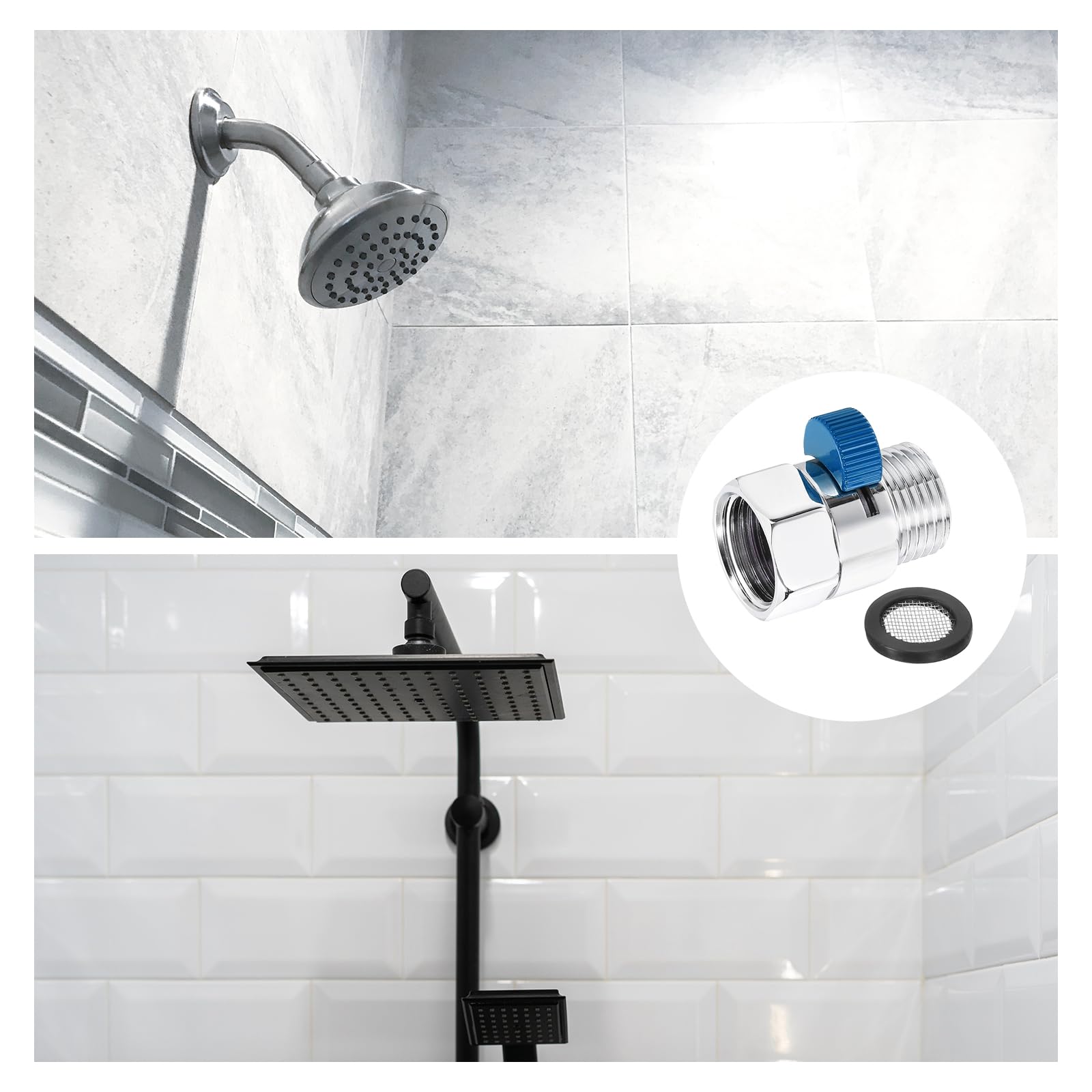 Water Flow Control Valve For Shower Head, Glod Adjustable Water Pressure Regulator Hand Held Shower Head Shut Valve Brushed Brass Water Saver G1 2 Standar