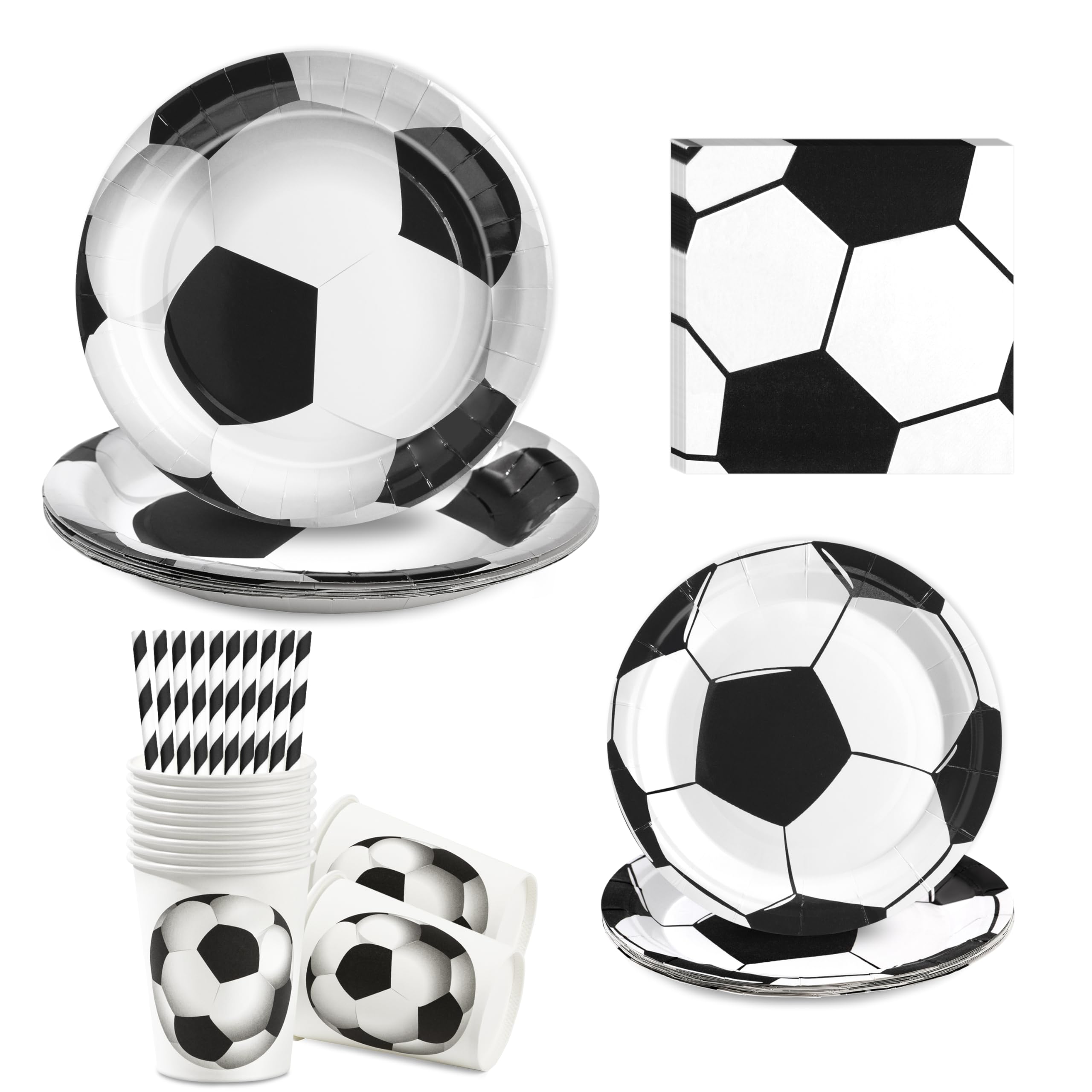 BuyCard Fußball Deko Set 60-tlg. für 10 Gäste – Fussball Geburtstagsparty | 60-teiliges Partygeschirr für 10 Gäste – Teller, Becher, Servietten im Fußball-Design für jede Feier