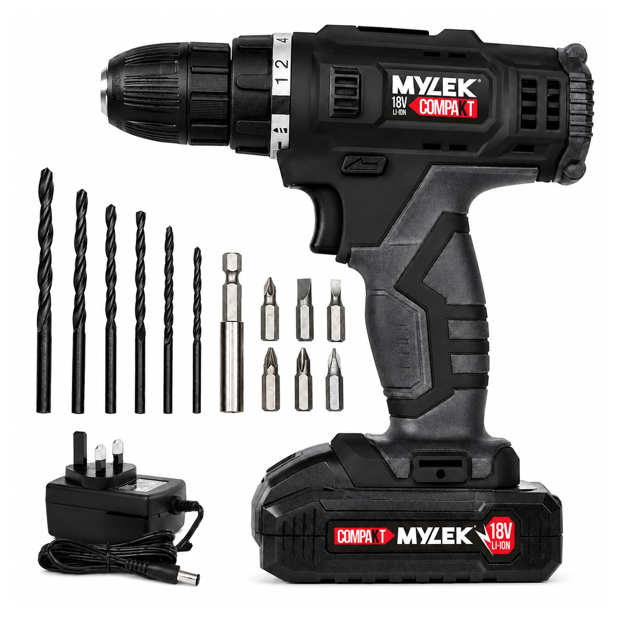 15Pc Mylek 18V Cordless Drill Set 5060670543394