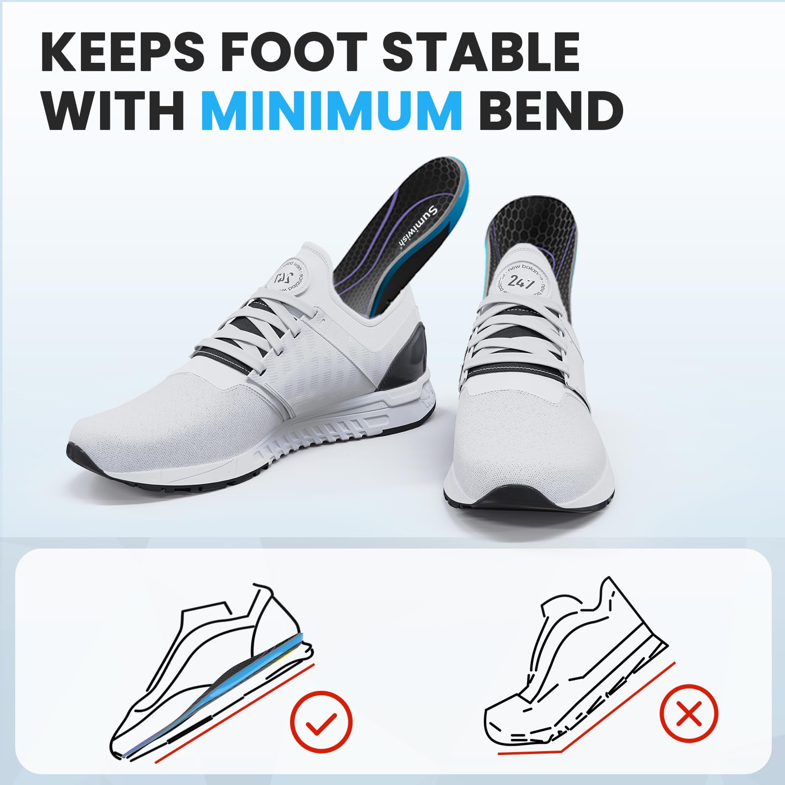 Semelles en fibre de carbone pour hommes et femmes - Sumiwish (1 paire) - Support rigide pour arche haute et rigidité - Support rigide pour l'hallux rigidus, l'hallux rigidus, le morton toe - XS