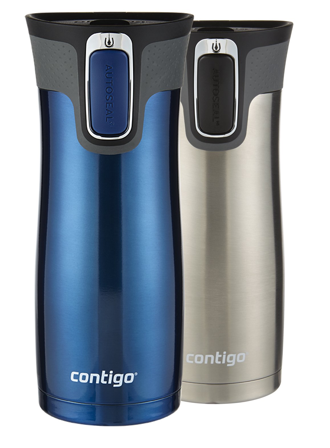 Contigo West Loop Stainless Steel Vacuum-Insulated Travel Mug with Spill-Proof Lid, 16 Ounces, Monaco; Stainless Steel, 2-Pack