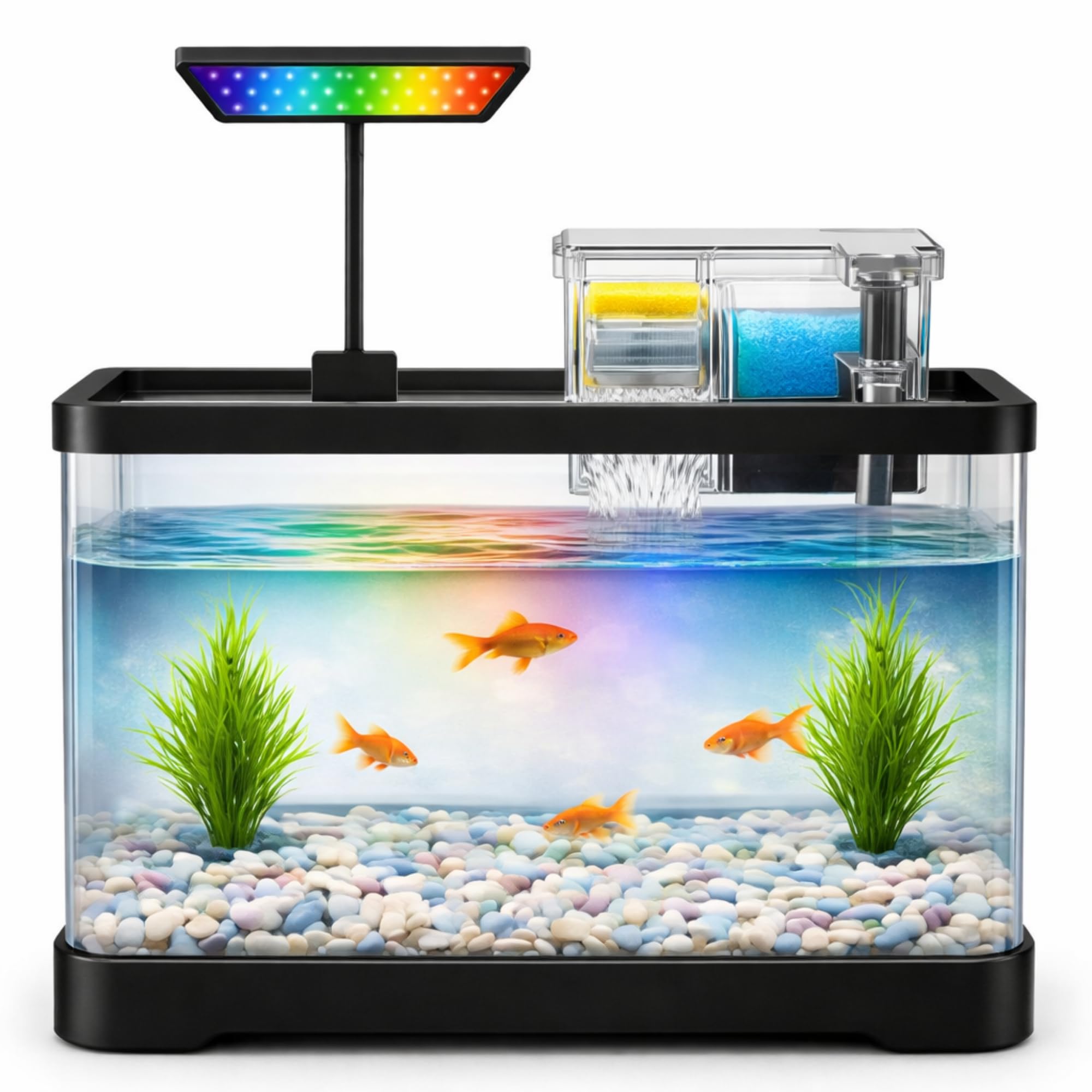 Buraq Curved Aquarium Fish Tank All-in-One with Top Filter & WRGB LED Light | Unbreakable Polycarbonate Moulded Aquarium Tank for Home & Office - Small BL-303T