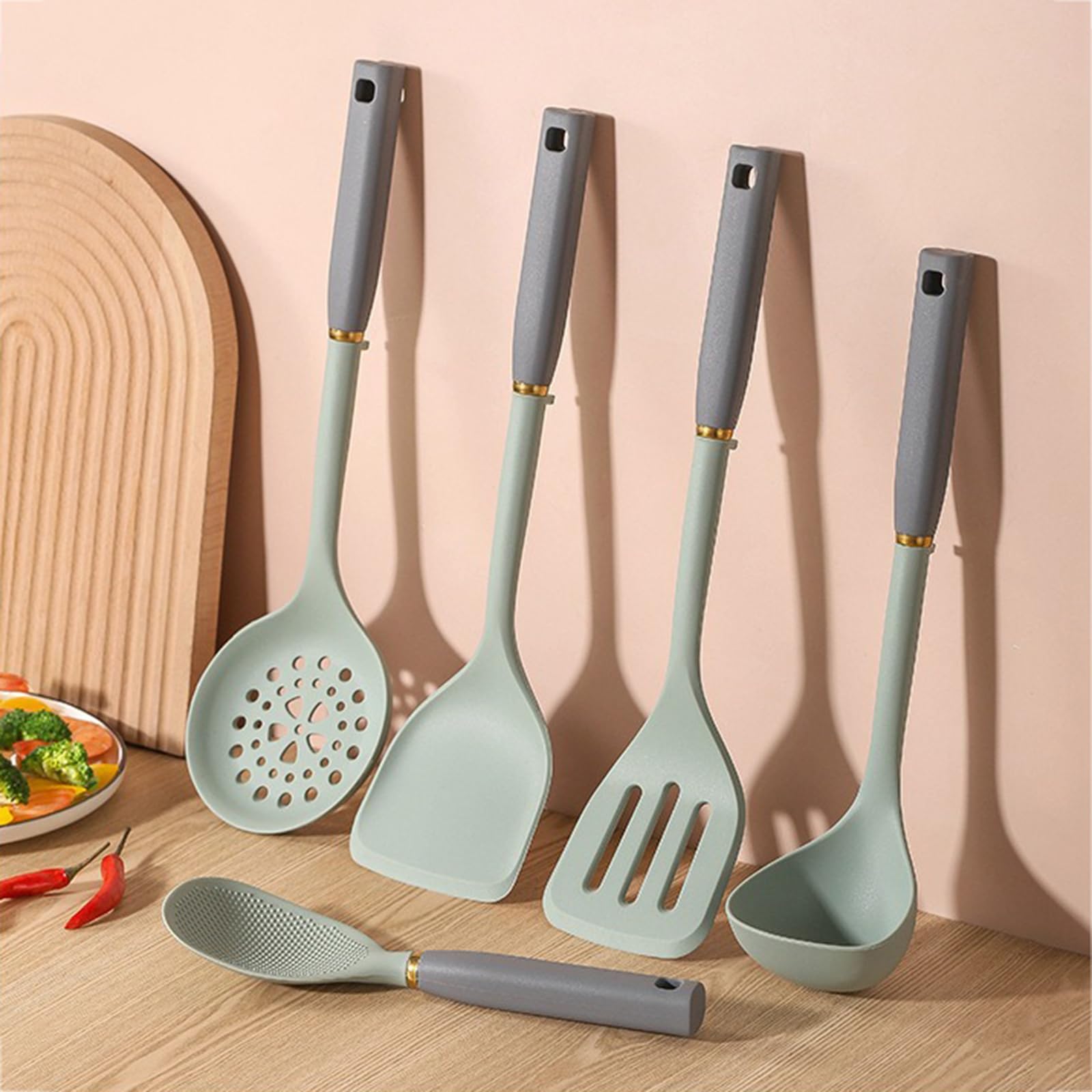 GTHTUHFD Non-Stick Silicone Kitchenware Spatula Set Kitchen Cooking Utensils Set For Nonstick Cookware Kitchen Gadgets Set 5 Pieces Space Saving Cooking Tools Heat Resistant Dishw,Green