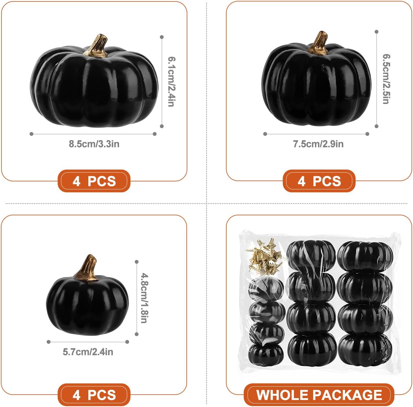 Ywlake 12 Pcs Artificial Pumpkins Fall Decorations, Mini Small Fake Pumpkin for Autumn Harvest Halloween Thanksgiving Faux Pumpkins Home Table Decor (Black)