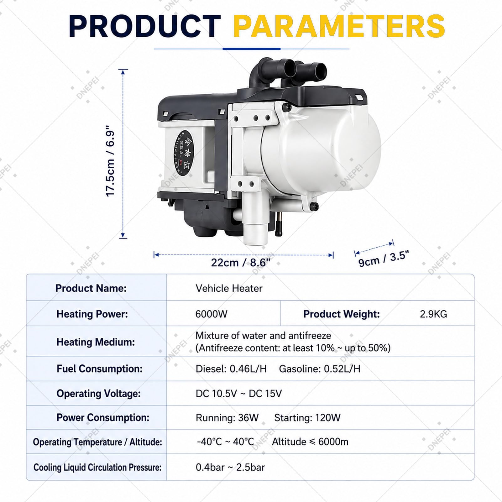 Precalentador de refrigerante de 6 kW (12 V/24 V) con mando a distancia 24v