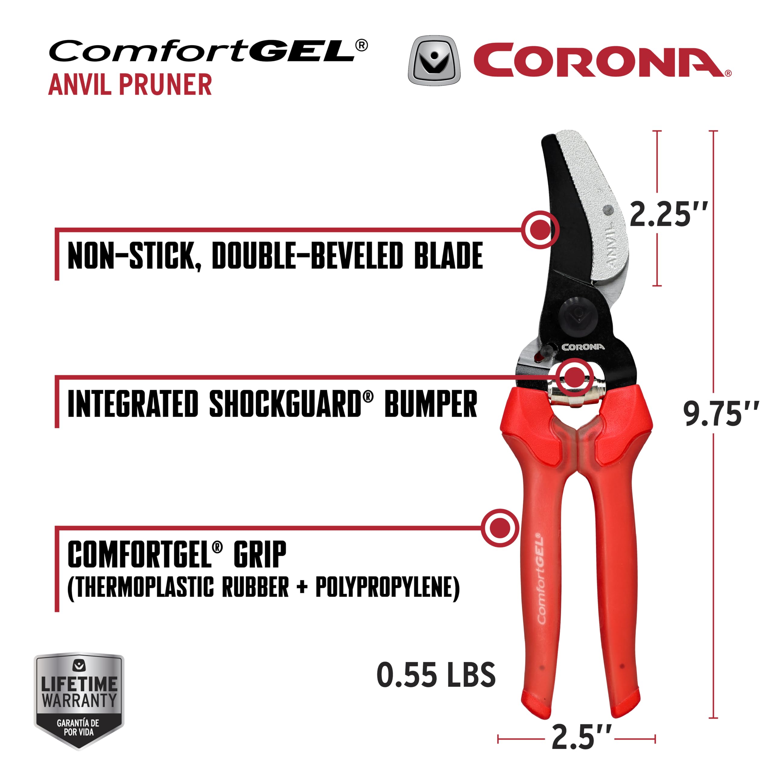 ComfortGEL Anvil Pruner, Shock Guard, 3/4-In. -AP 3334