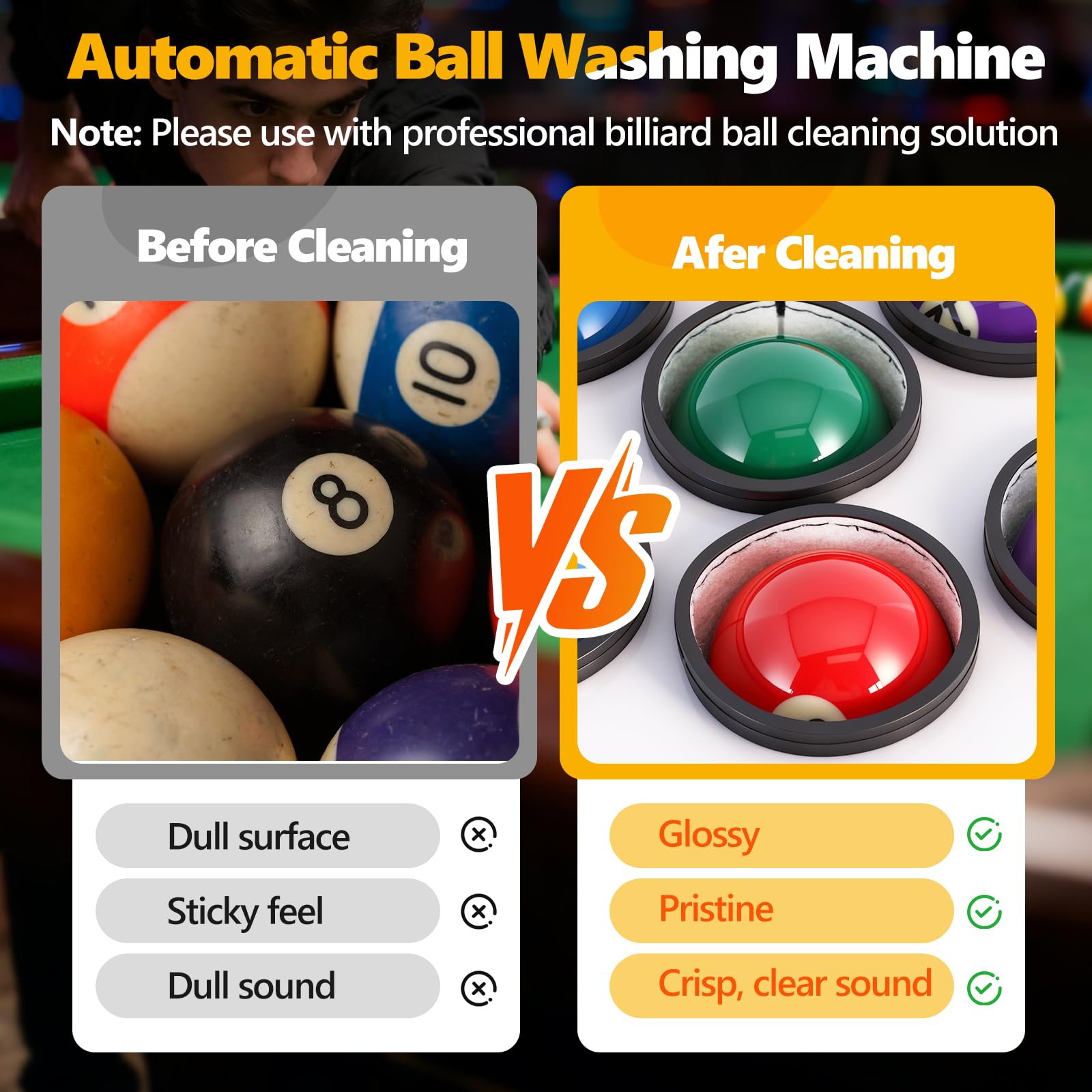 YJINGRUI Automatischer Billardkugel Reiniger,16 Balls Poolball-Reiniger-Poliermaschine, Billardkugel Reinigungsmaschine, mit Schraubenschlüssel und Bürste für 57,2 mm Billardkugeln