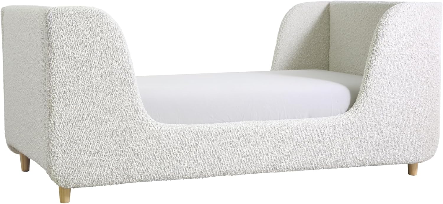 Second Story Home Bodhi Toddler Bed – Modern Upholstered Toddler Bed with Soft Velvet, Sculpted Panels & Secure Design, Stylish & Comfortable Kids’ Bed for Bedroom or Playroom (Boucle)