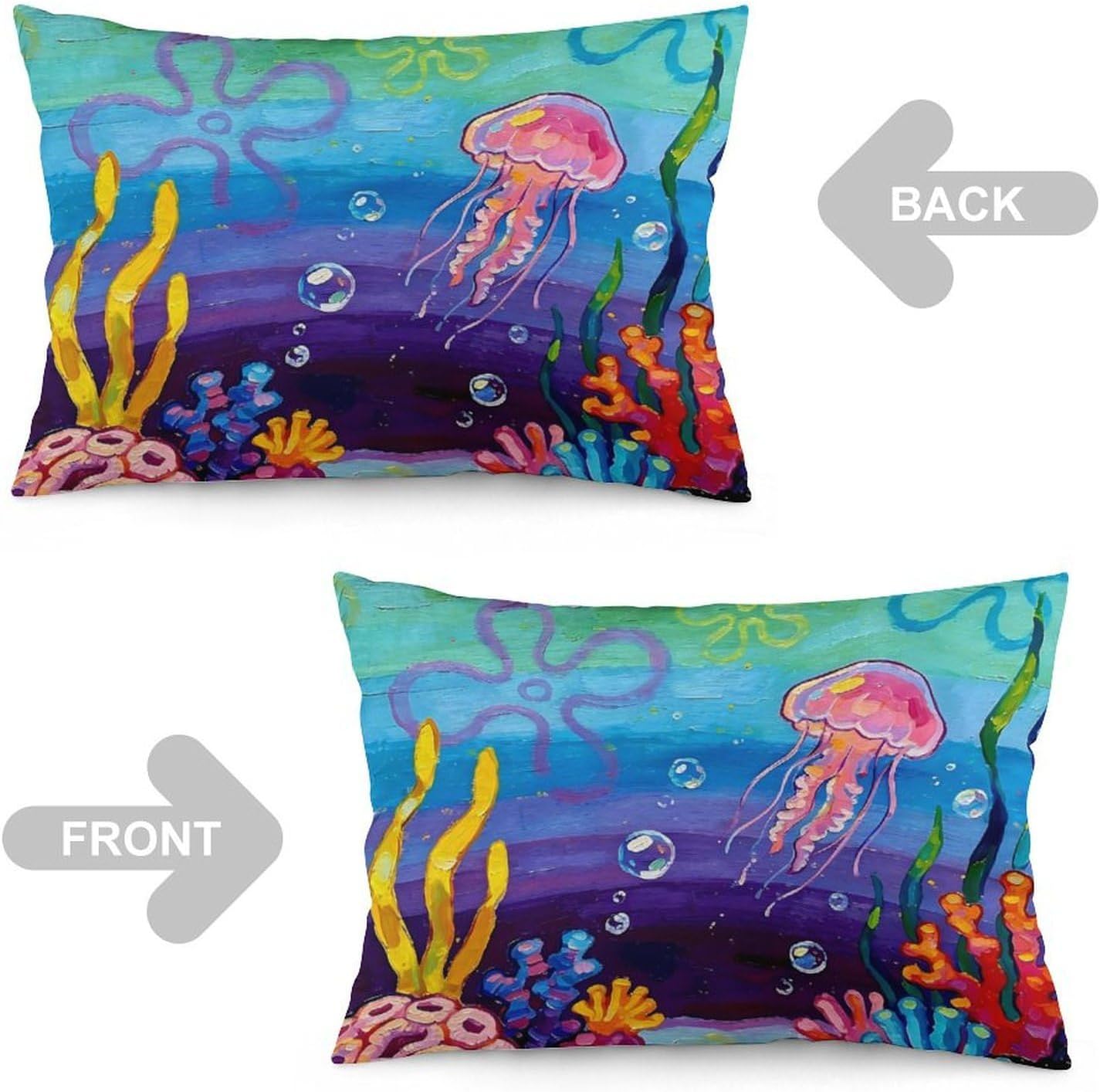 Cute Beach Ocean Pillow Cases Queen Size Set of 2 Sea Ocean Anime Pillowcases with Zipper Cute Jellyfish Underwater Sea Throw Pillow Cover Decorative Shams Cushion Covers for Bed Couch 20x30 image 2