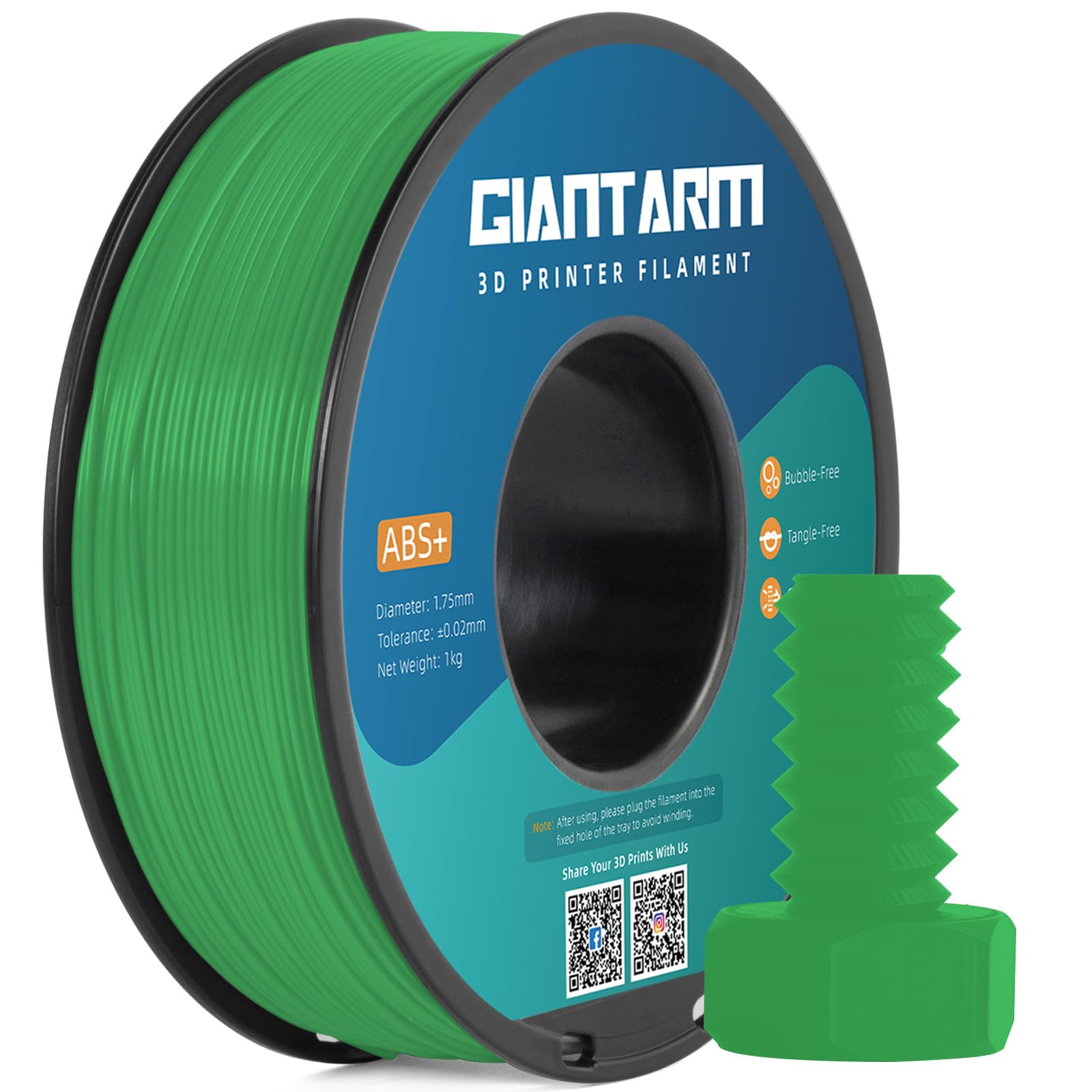 GIANTARM ABS+ Filamento 1,75 mm, filamento per stampante 3D 1 kg, 1 bobina, tolleranza diametro +/- 0,02 mm, ABS Verde
