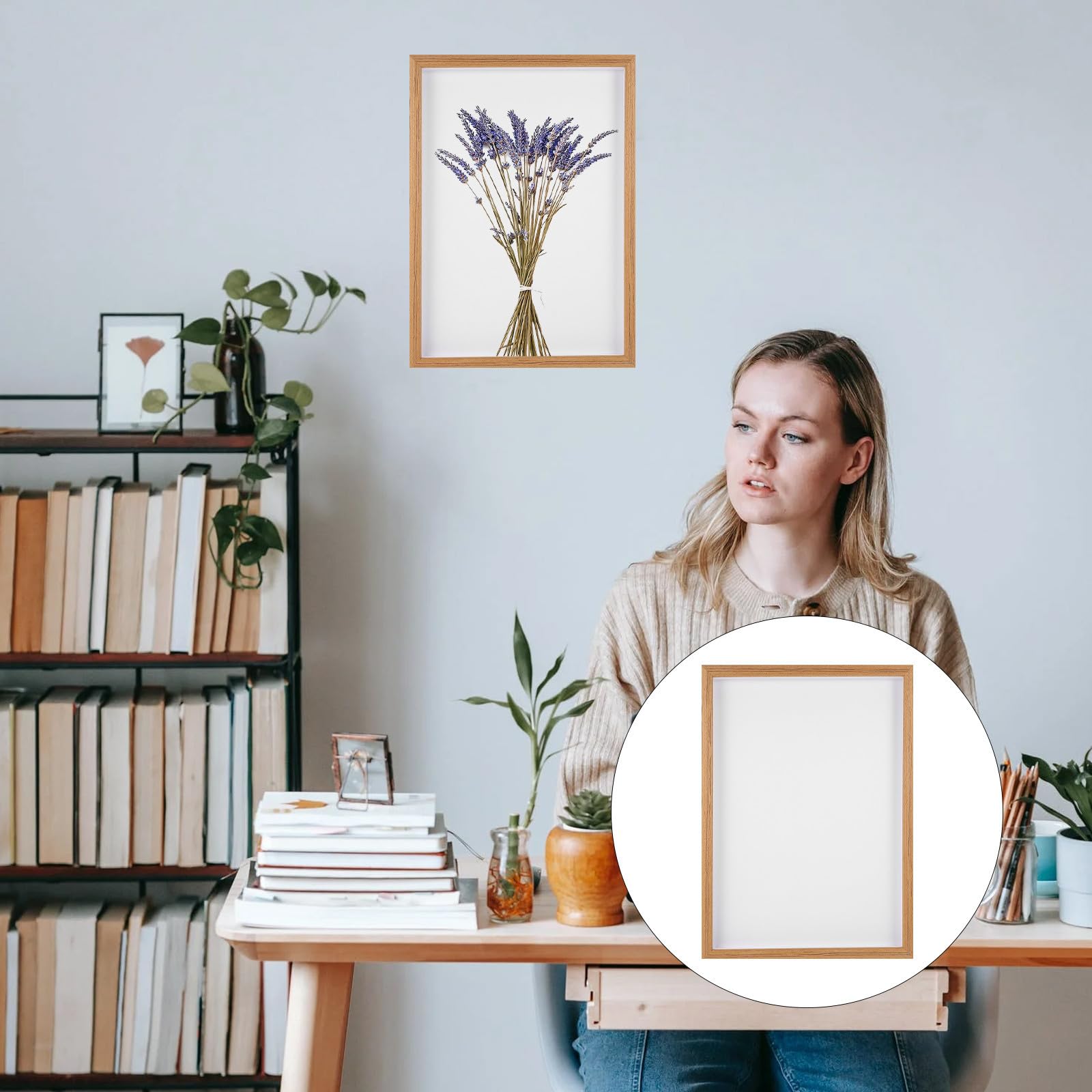 Toddmomy Marco de Fotos de Madera Maciza Beige Ligero para Colgar en Pared, Adecuado para Flores Secas y Fotografías Decorativas