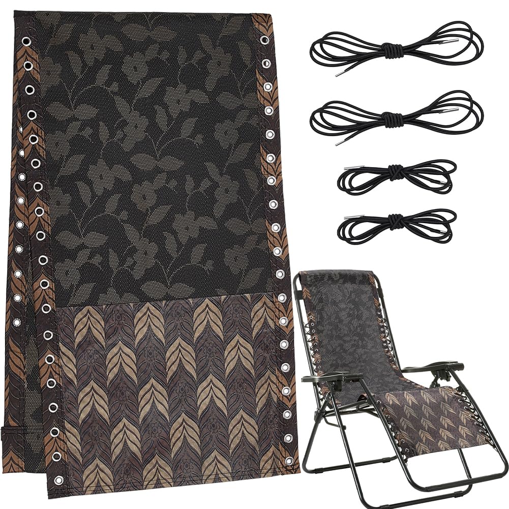 Silla de gravedad cero de repuesto de tela antigravedad con 4 cuerdas elásticas de encaje para reparación de patio reclinables para jardín, césped, tumbonas para exteriores, color marrón