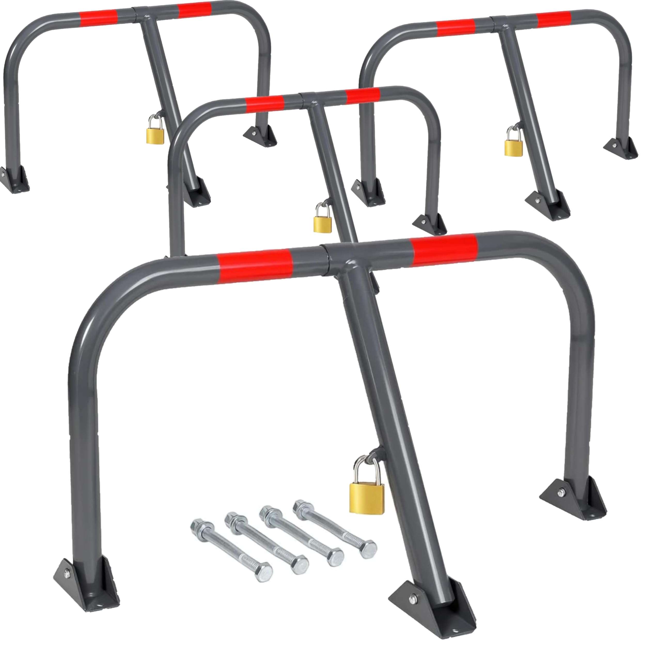 Premium Steel Driveway Security Post - Foldable Lockable Driveway Barrier, Grey Bollard & Fixings for Car Parks, Driveway, Private Parking Space, Telescopic Rust Proof (4)